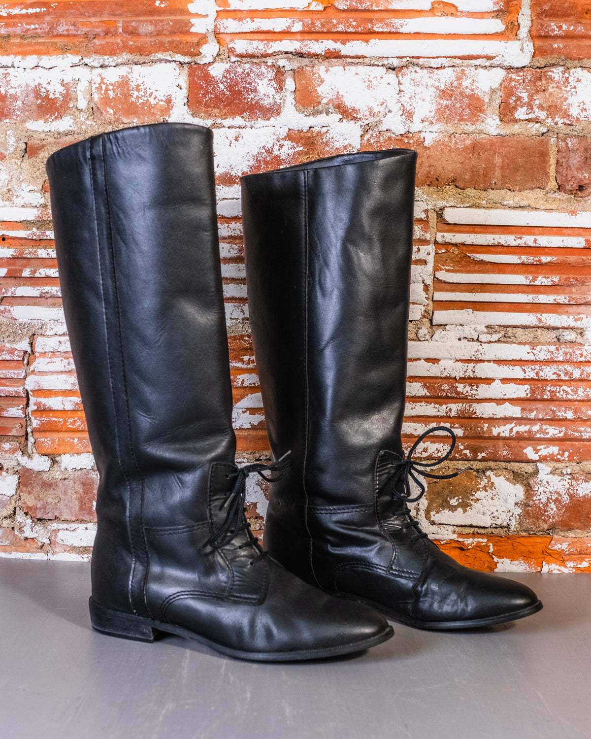 Vintage Equestrian Style Black Knee High Boots
