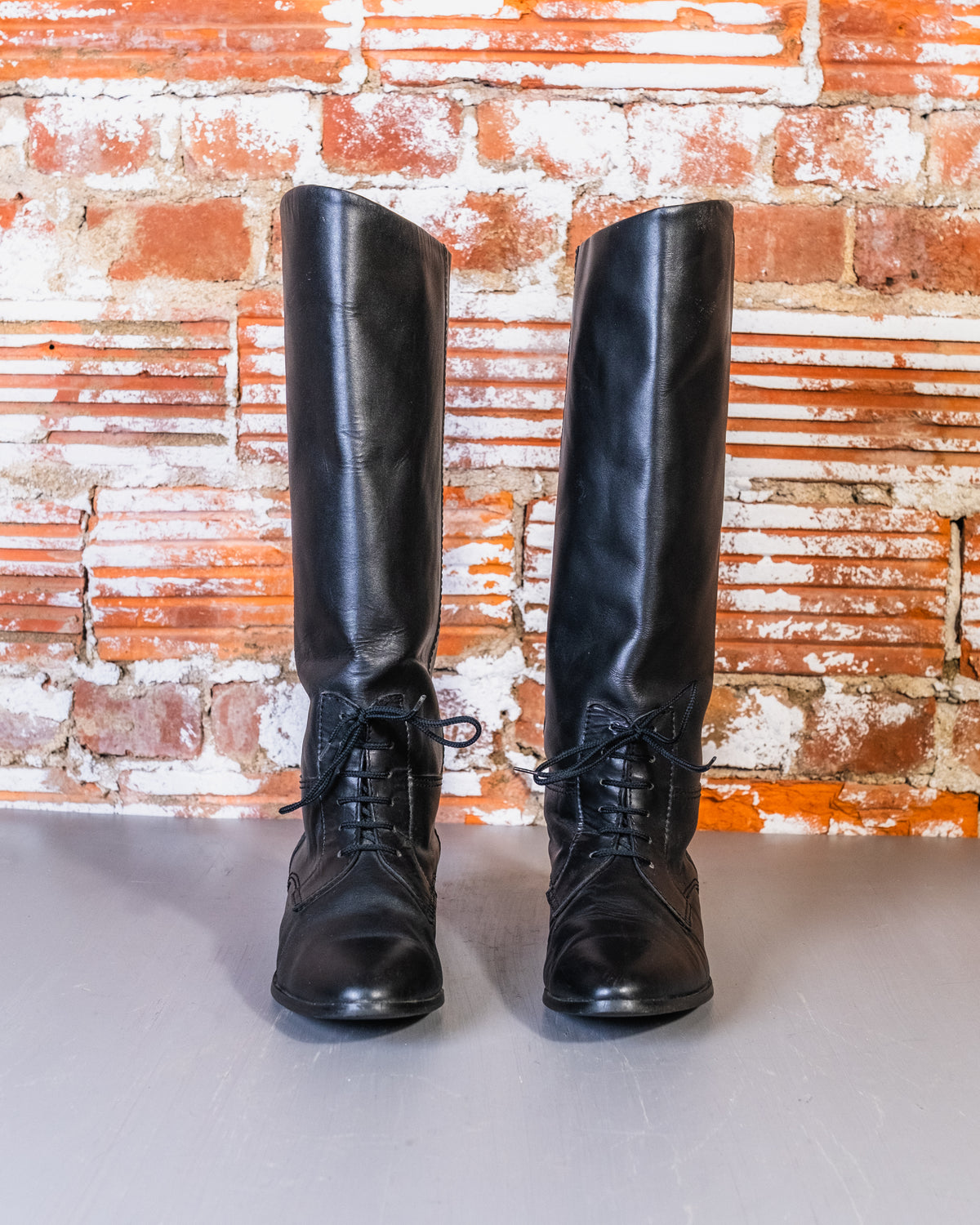Vintage Equestrian Style Black Knee High Boots