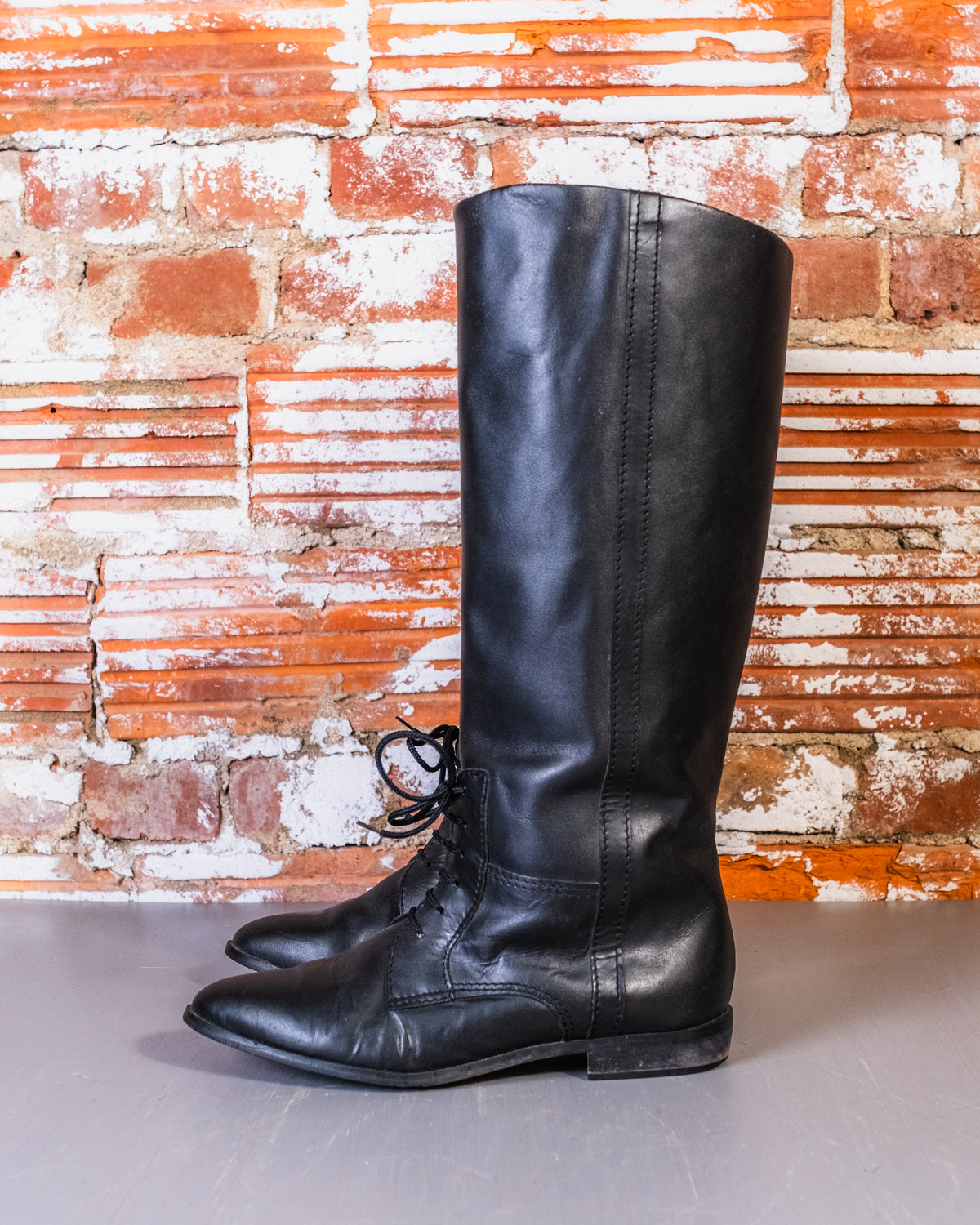 Vintage Equestrian Style Black Knee High Boots