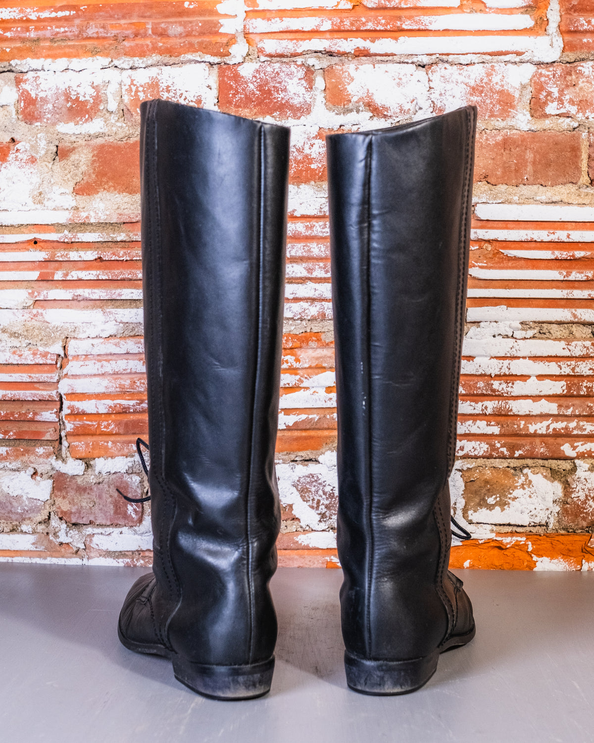 Vintage Equestrian Style Black Knee High Boots