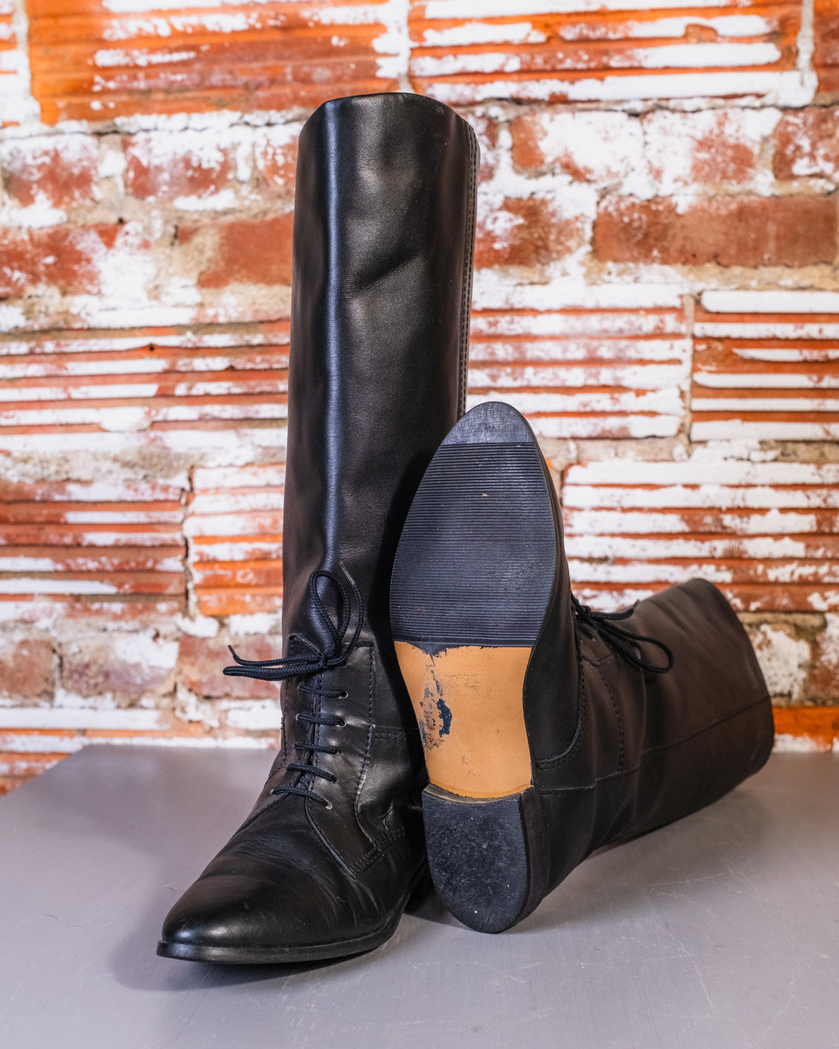 Vintage Equestrian Style Black Knee High Boots