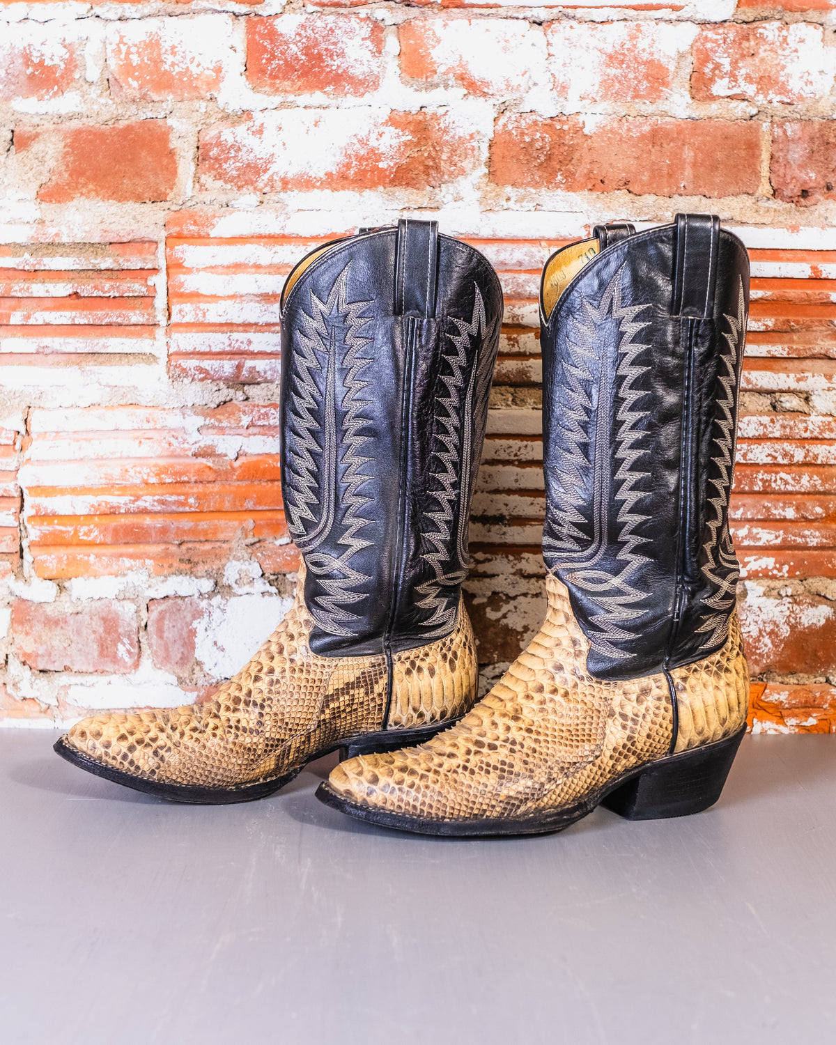 Vintage Black Leather & Genuine Snakeskin Cowboy Boots
