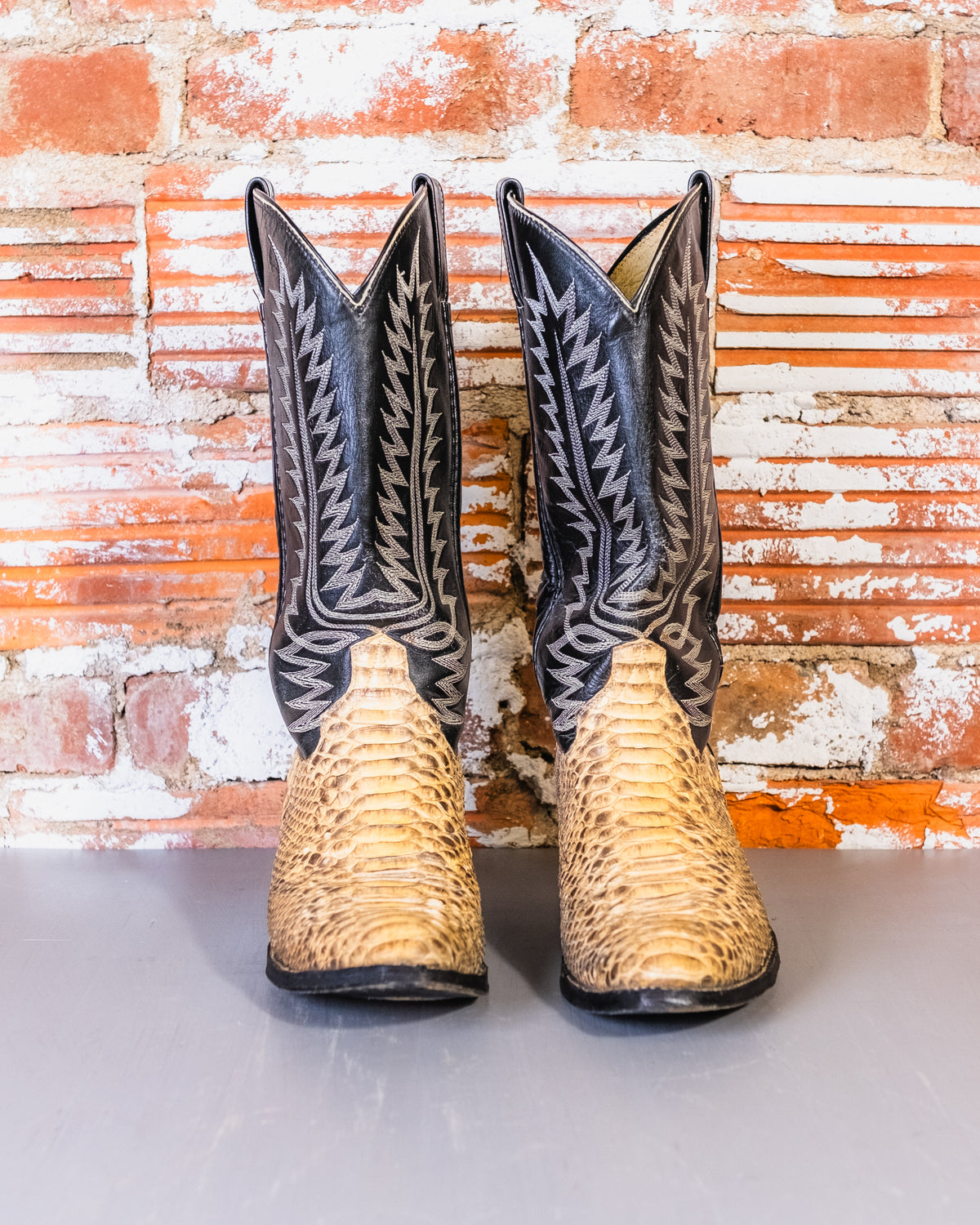 Vintage Black Leather & Genuine Snakeskin Cowboy Boots