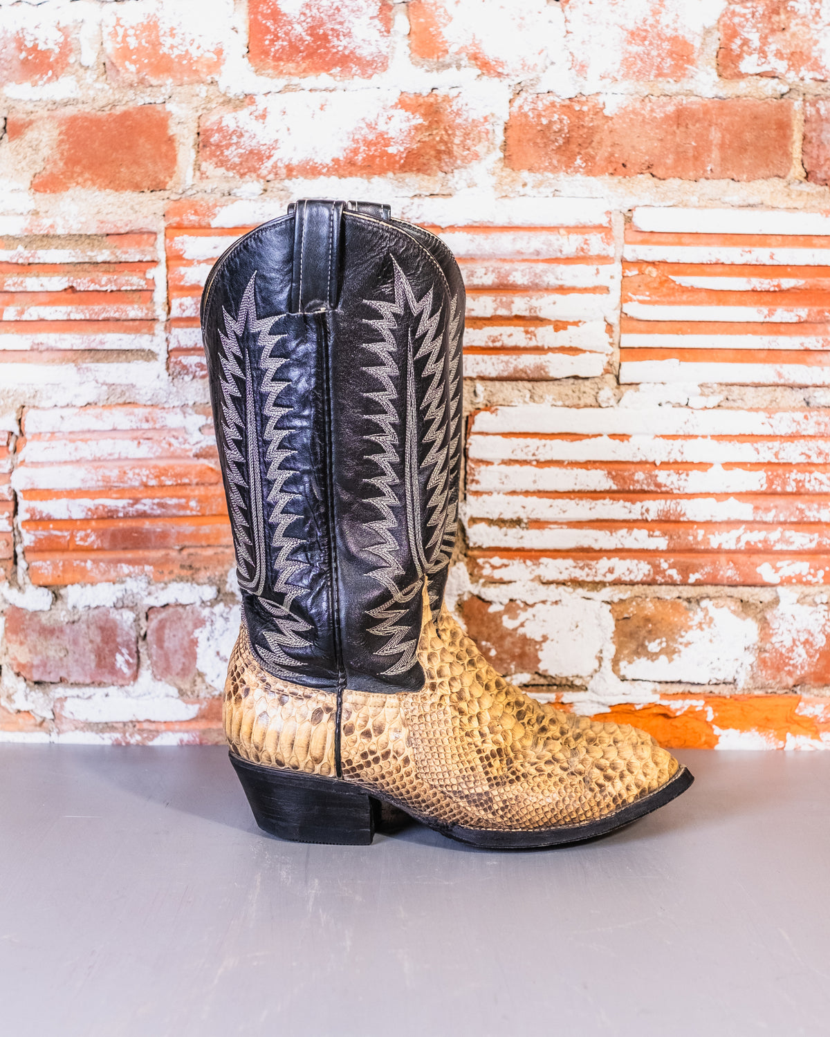 Vintage Black Leather & Genuine Snakeskin Cowboy Boots