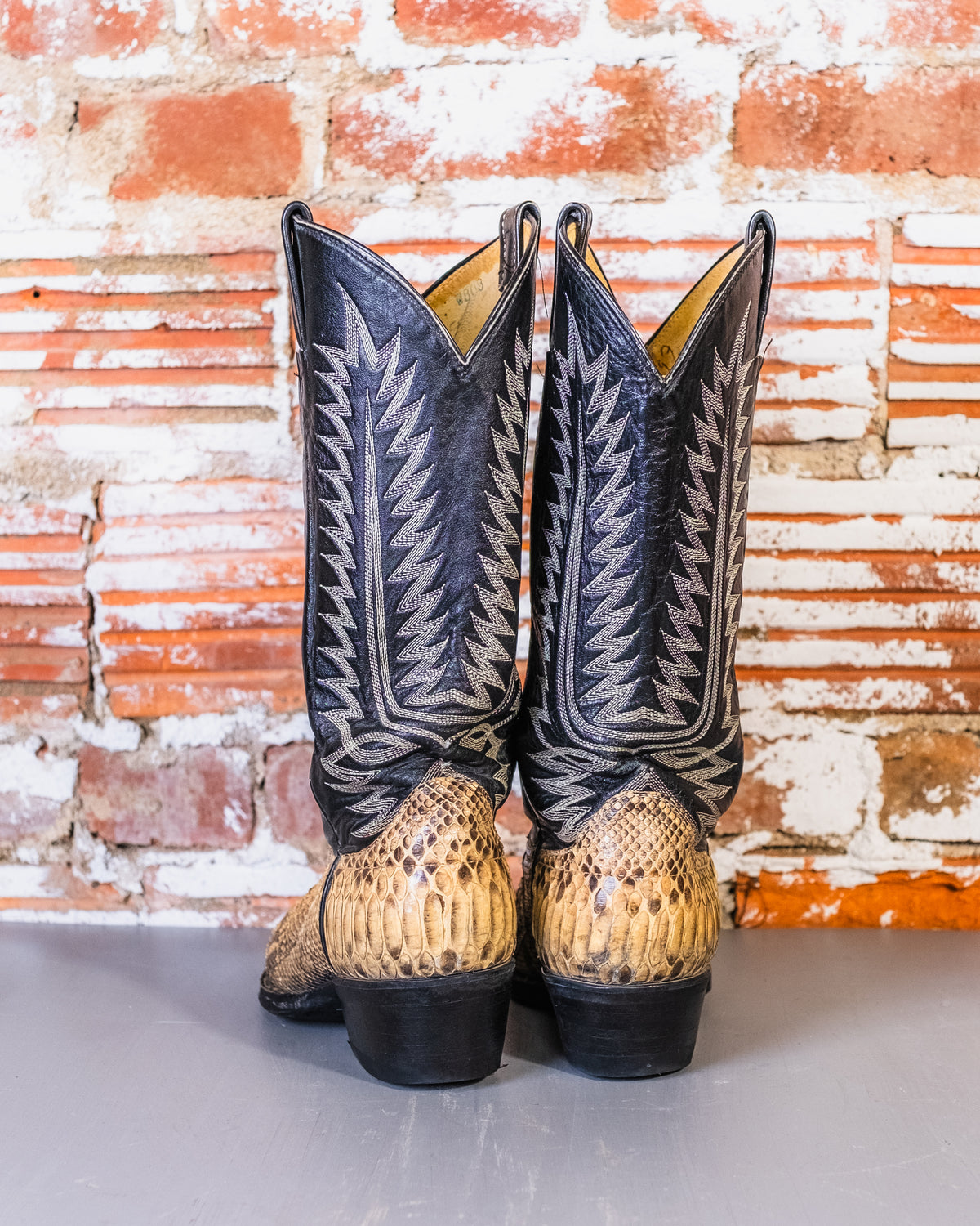 Vintage Black Leather & Genuine Snakeskin Cowboy Boots