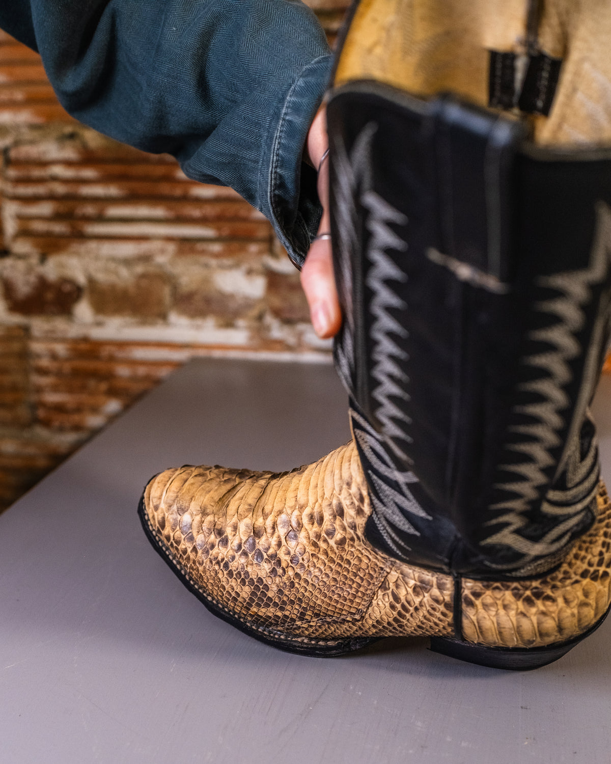 Vintage Black Leather & Genuine Snakeskin Cowboy Boots
