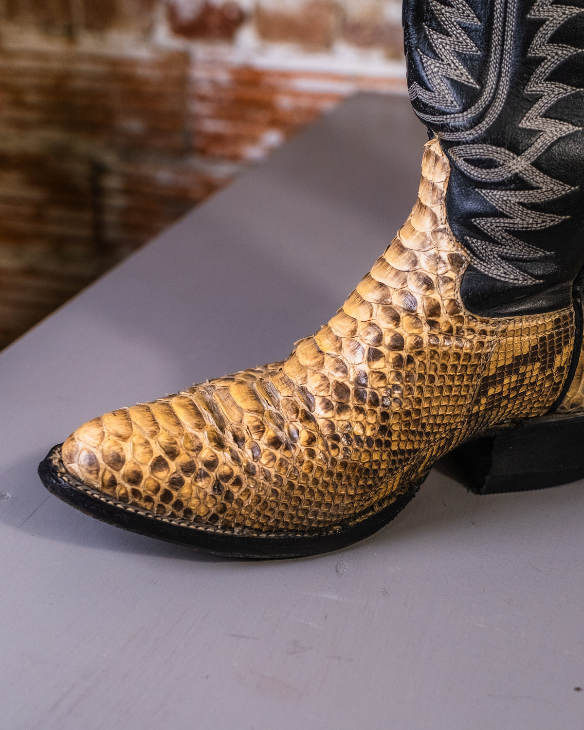 Vintage Black Leather & Genuine Snakeskin Cowboy Boots