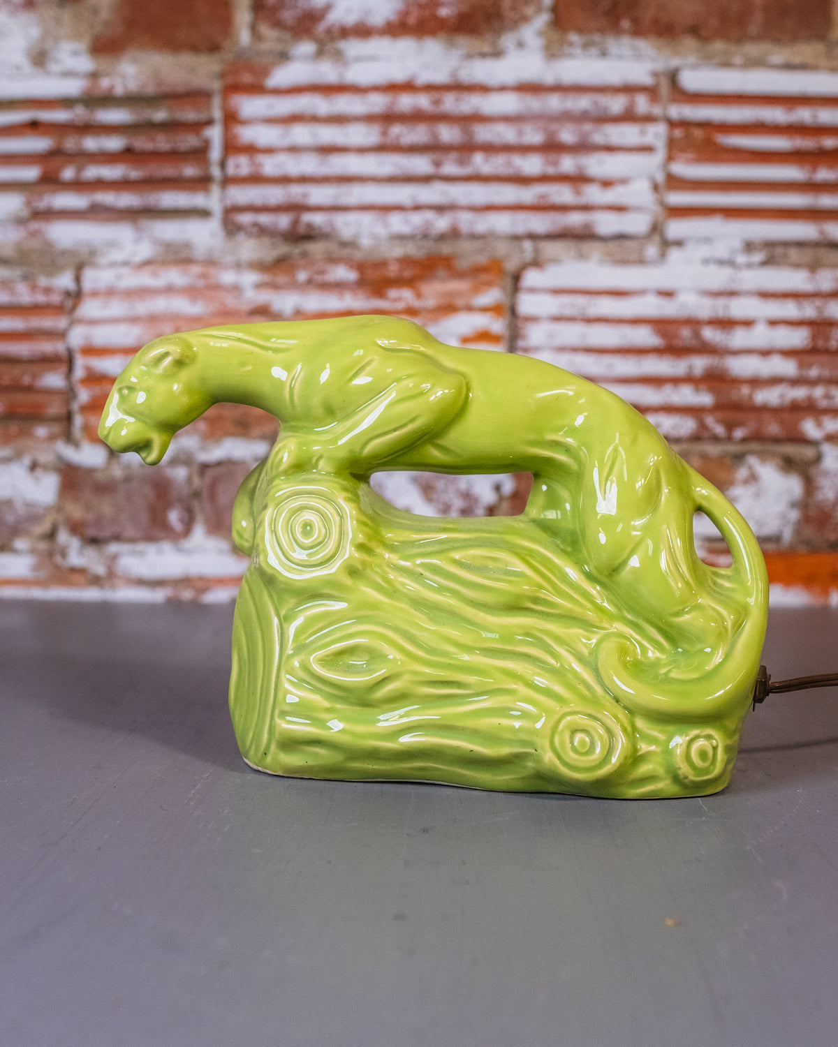 Vintage 1950's MCM Lime Green Panther Table Lamp
