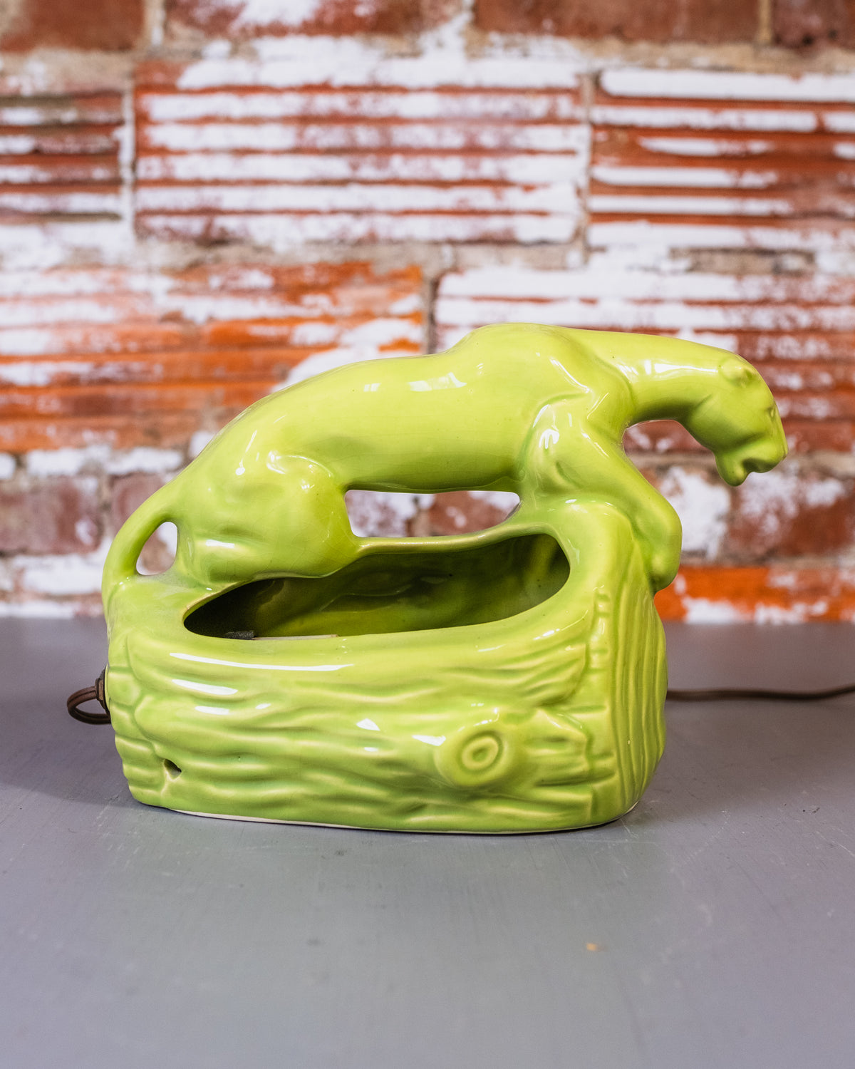 Vintage 1950's MCM Lime Green Panther Table Lamp