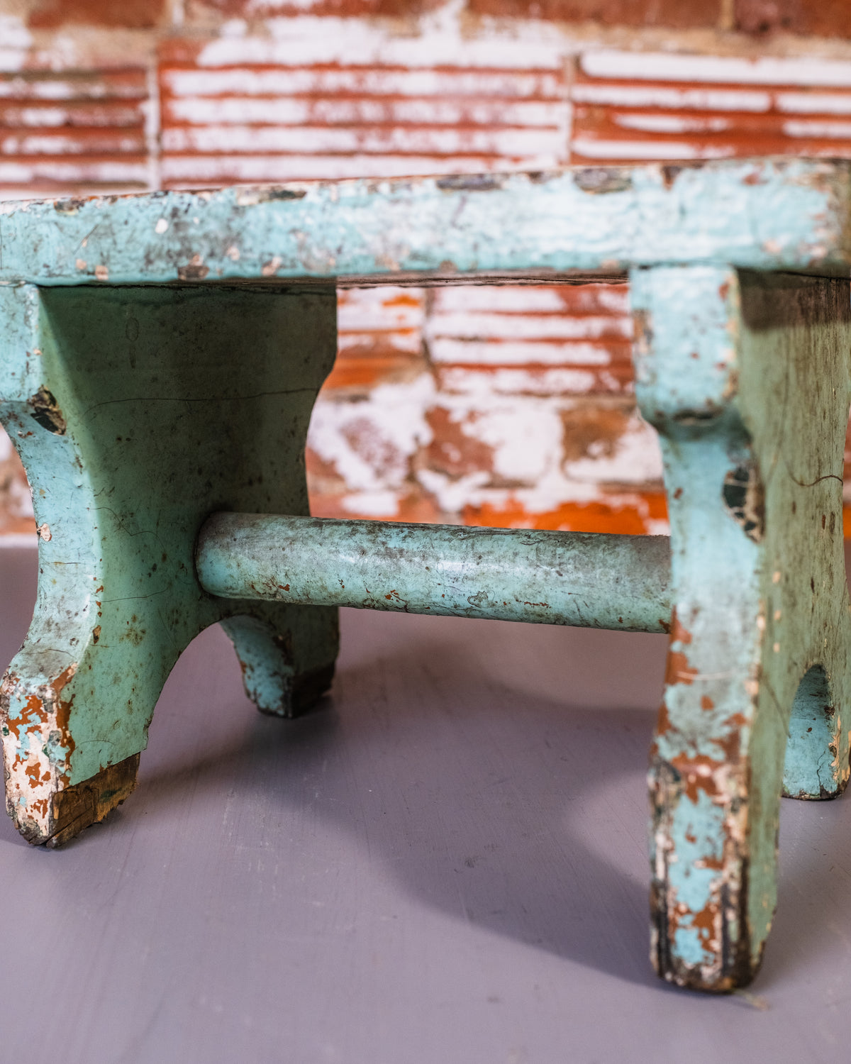 Antique 1900’s Wood Teal Chipped Paint Footstool