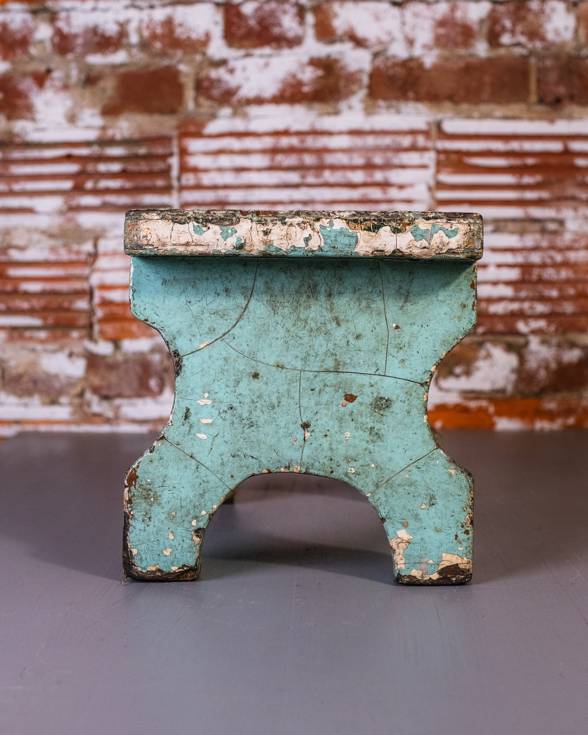 Antique 1900’s Wood Teal Chipped Paint Footstool
