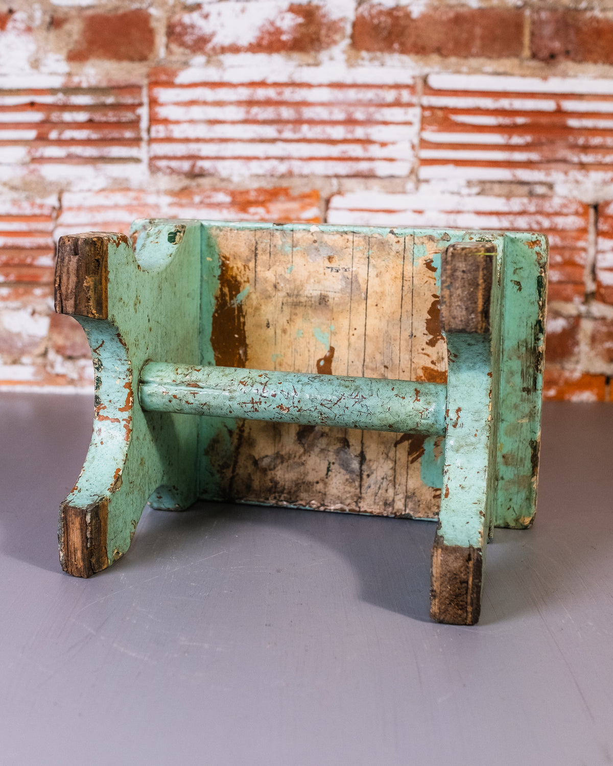 Antique 1900’s Wood Teal Chipped Paint Footstool