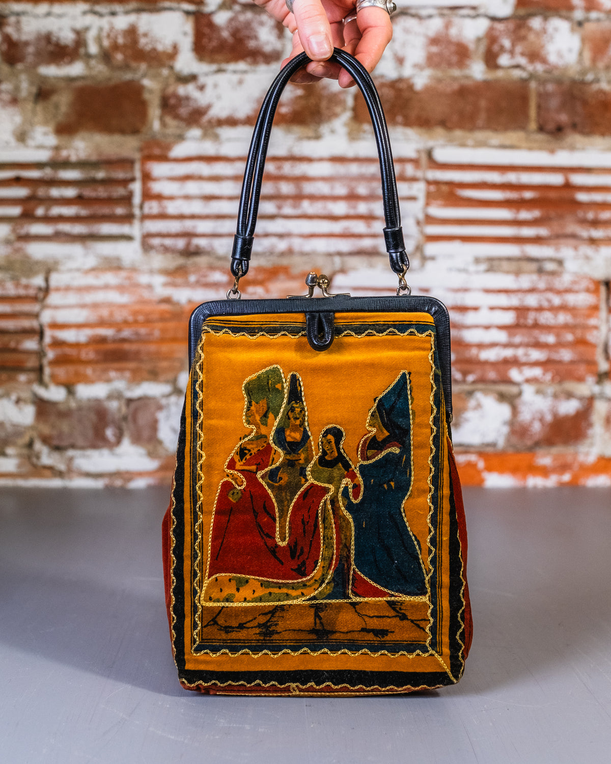 Vintage 1950's/60's Tapestry Medieval Ladies Of Burgund Pattern Handbag