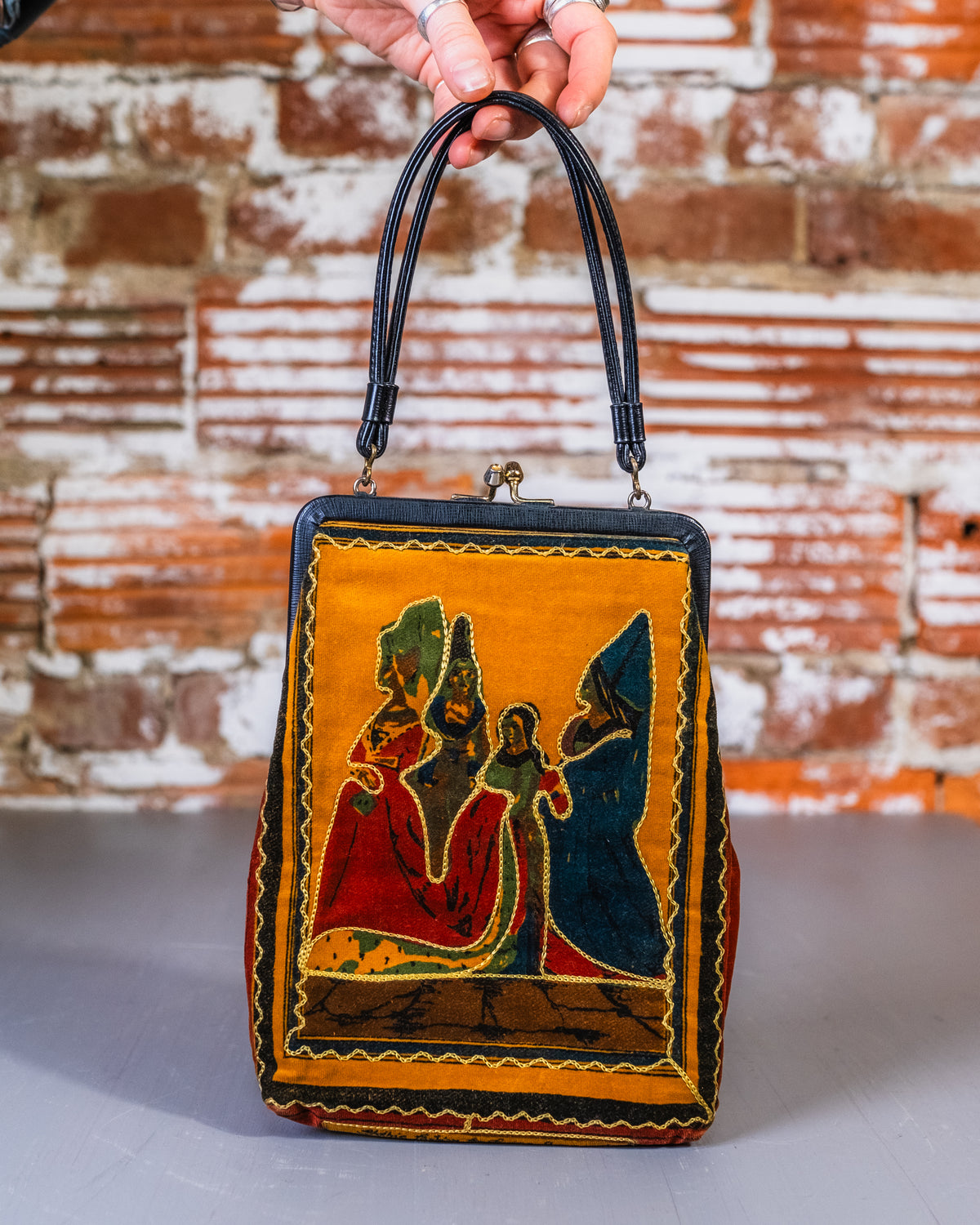 Vintage 1950's/60's Tapestry Medieval Ladies Of Burgund Pattern Handbag