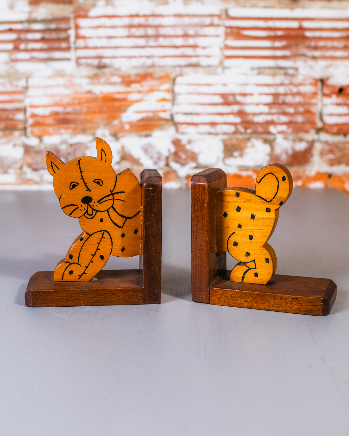 Vintage Handmade Wood Spotted Puppy Bookends