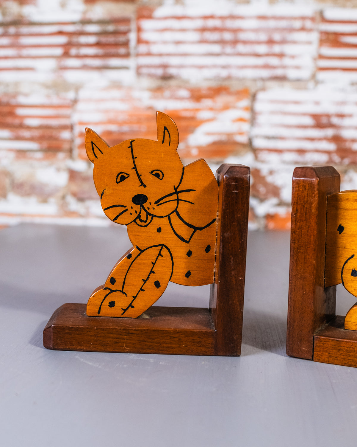 Vintage Handmade Wood Spotted Puppy Bookends