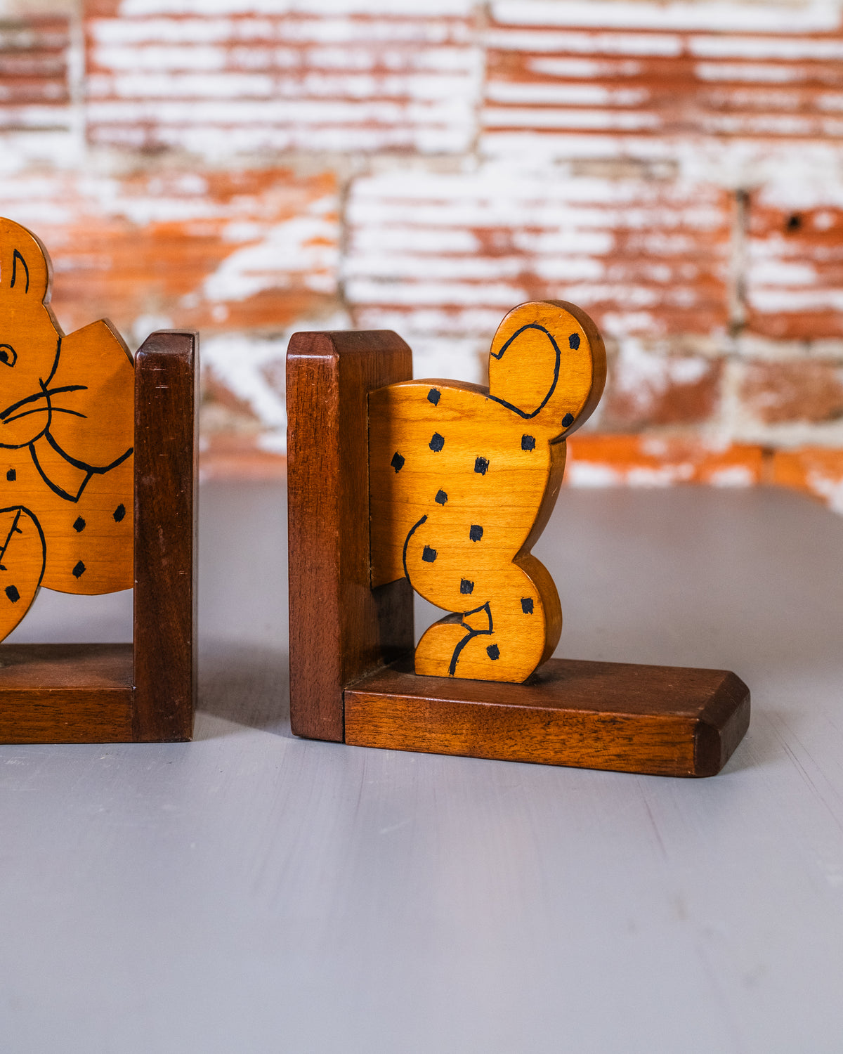 Vintage Handmade Wood Spotted Puppy Bookends