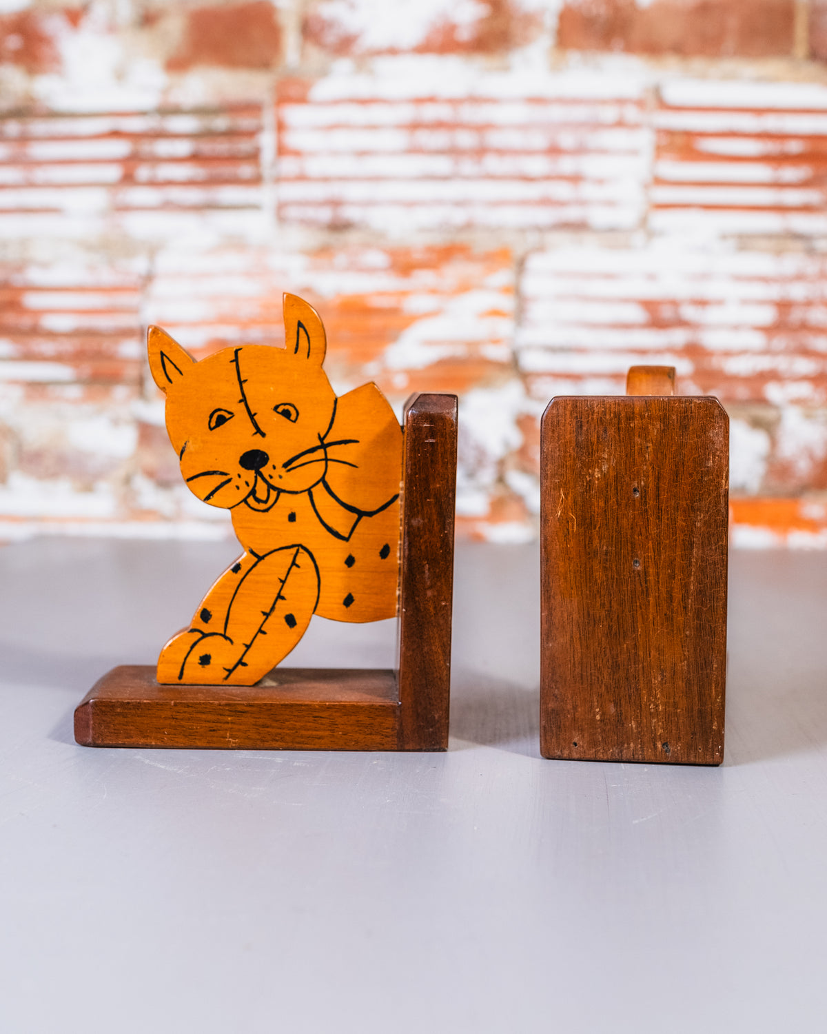 Vintage Handmade Wood Spotted Puppy Bookends