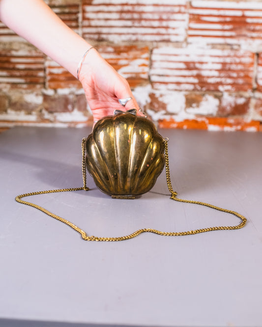 Vintage 1970’s/80’s Solid Brass Clam Shell Crossbody Purse