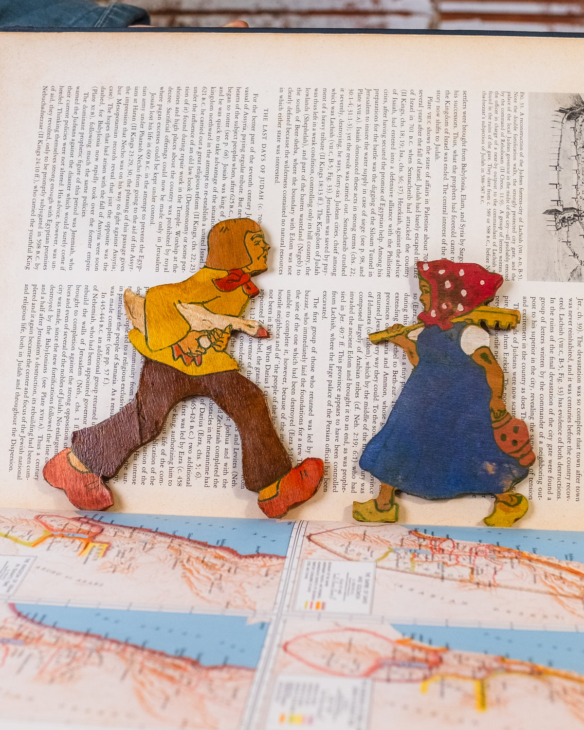 Antique Handmade Wood Hand-Painted Boy & Girl Cut Out Figure Set