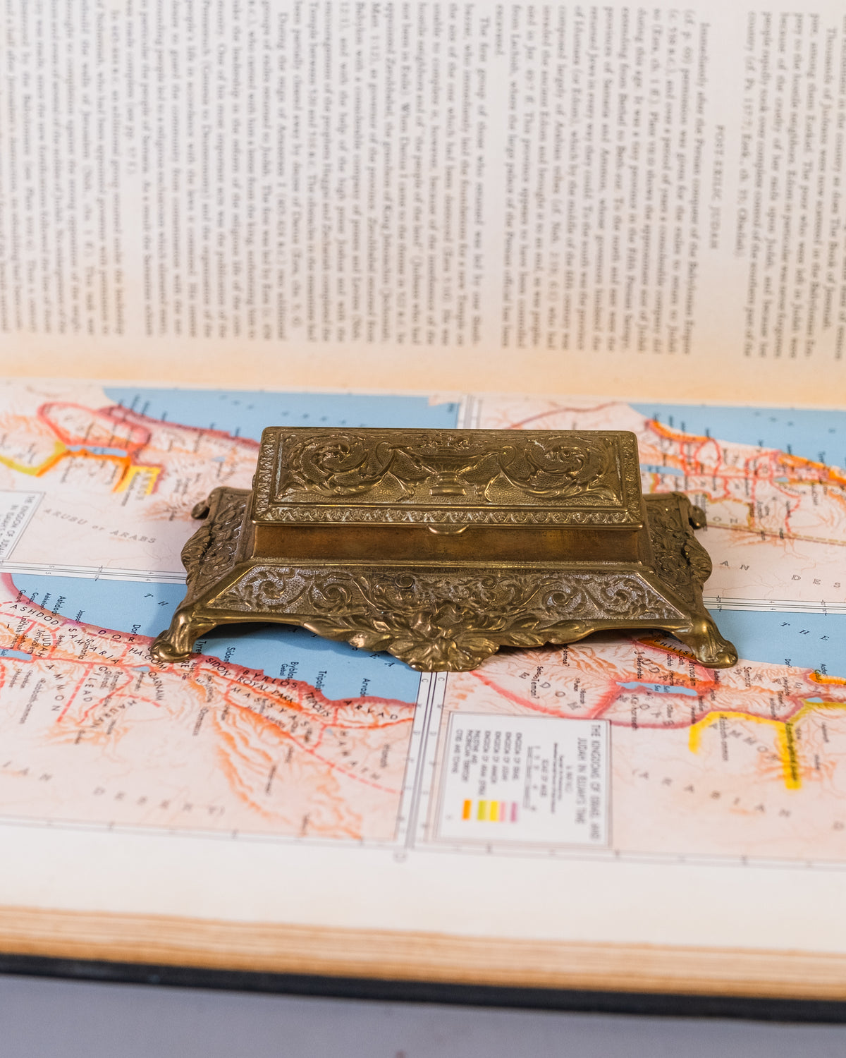 Antique Victorian Ornate Solid Brass Stamp Box