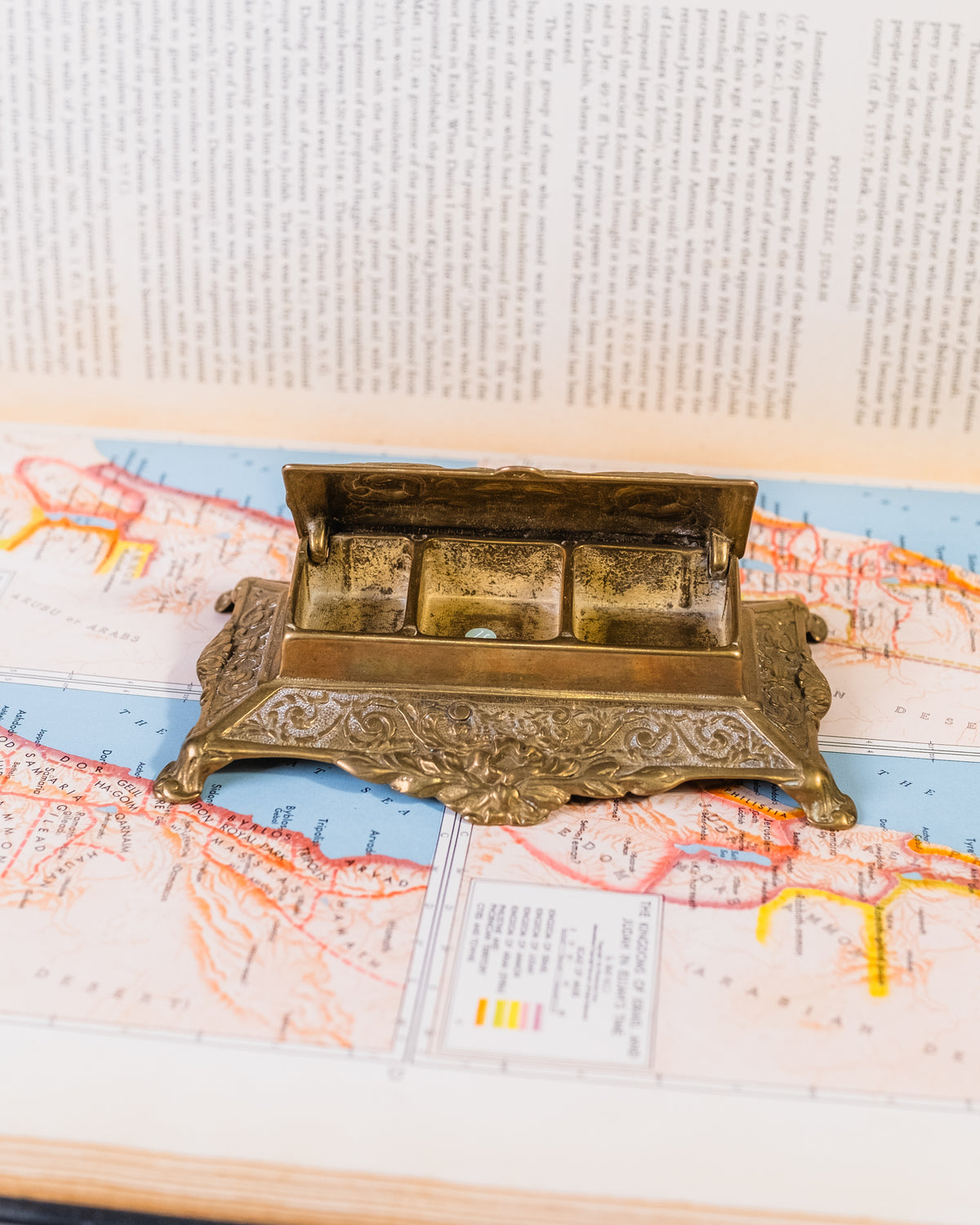 Antique Victorian Ornate Solid Brass Stamp Box