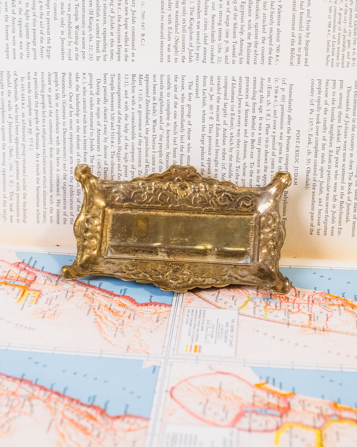 Antique Victorian Ornate Solid Brass Stamp Box