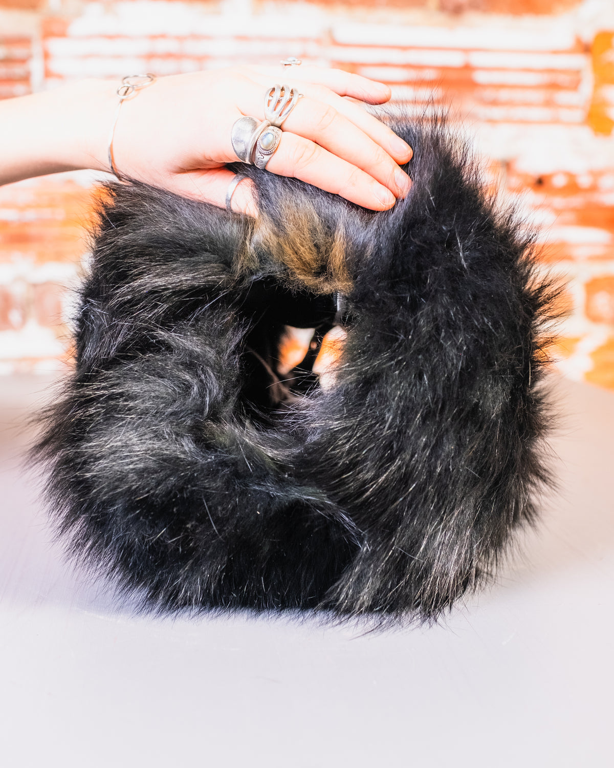 Vintage 1950's Black Genuine Fox Fur Hand Muff