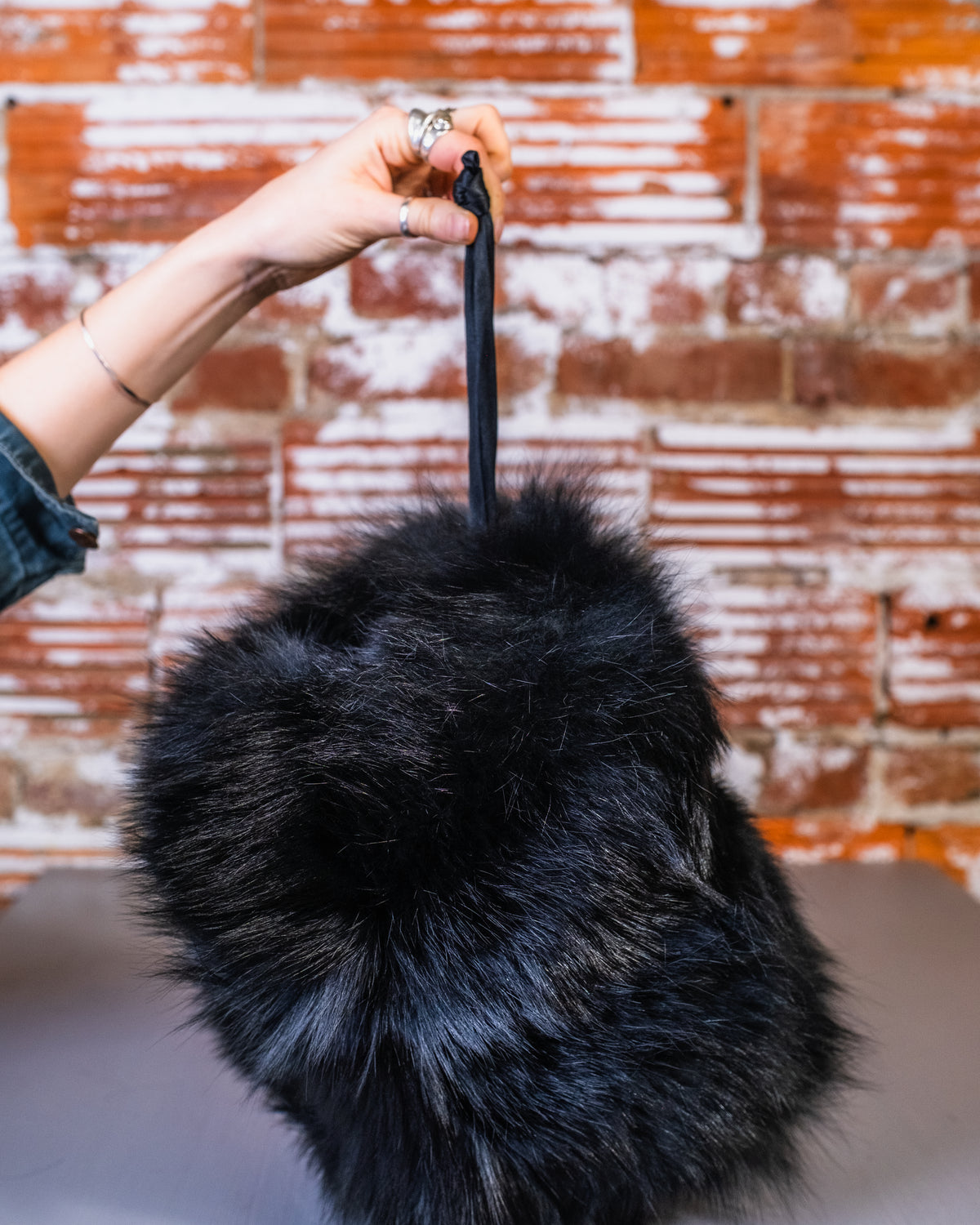 Vintage 1950's Black Genuine Fox Fur Hand Muff