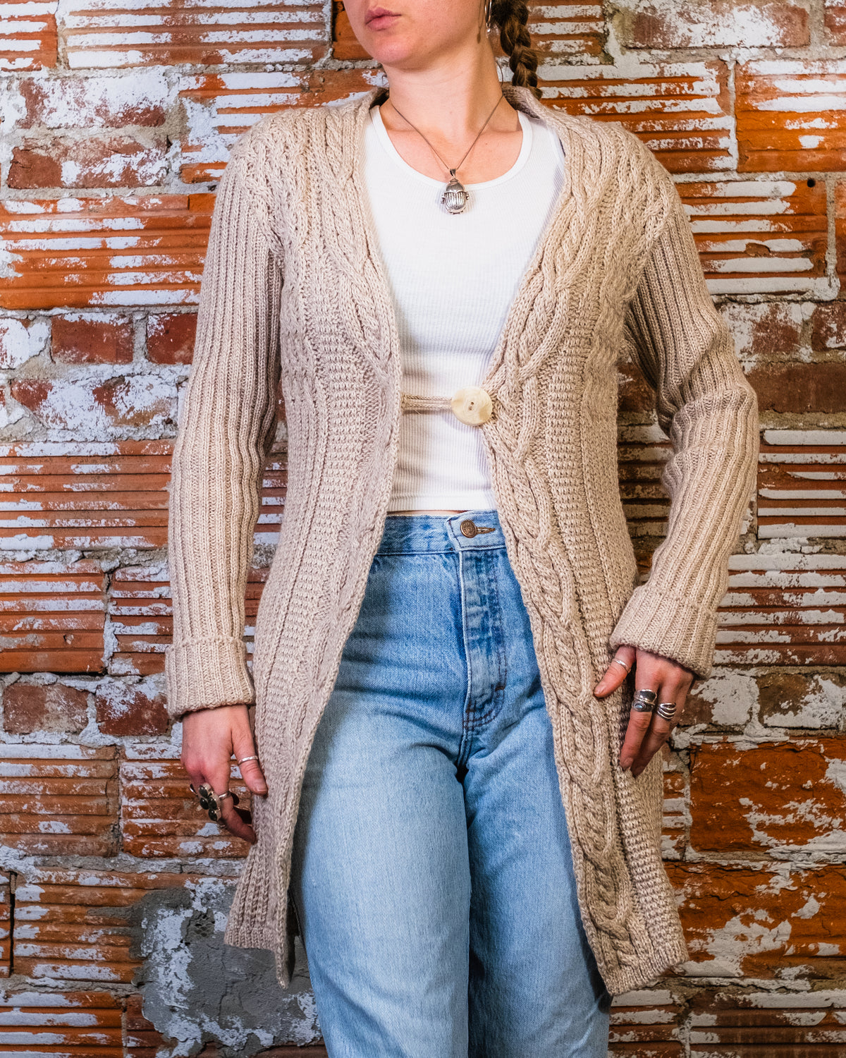 Vintage 1990's Inis Crafts Brand 100% Merino Wool Knit Sweater Jacket