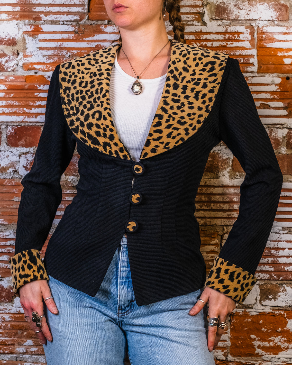 Vintage 1990's D.J Summers Black & Cheetah Print Blazer