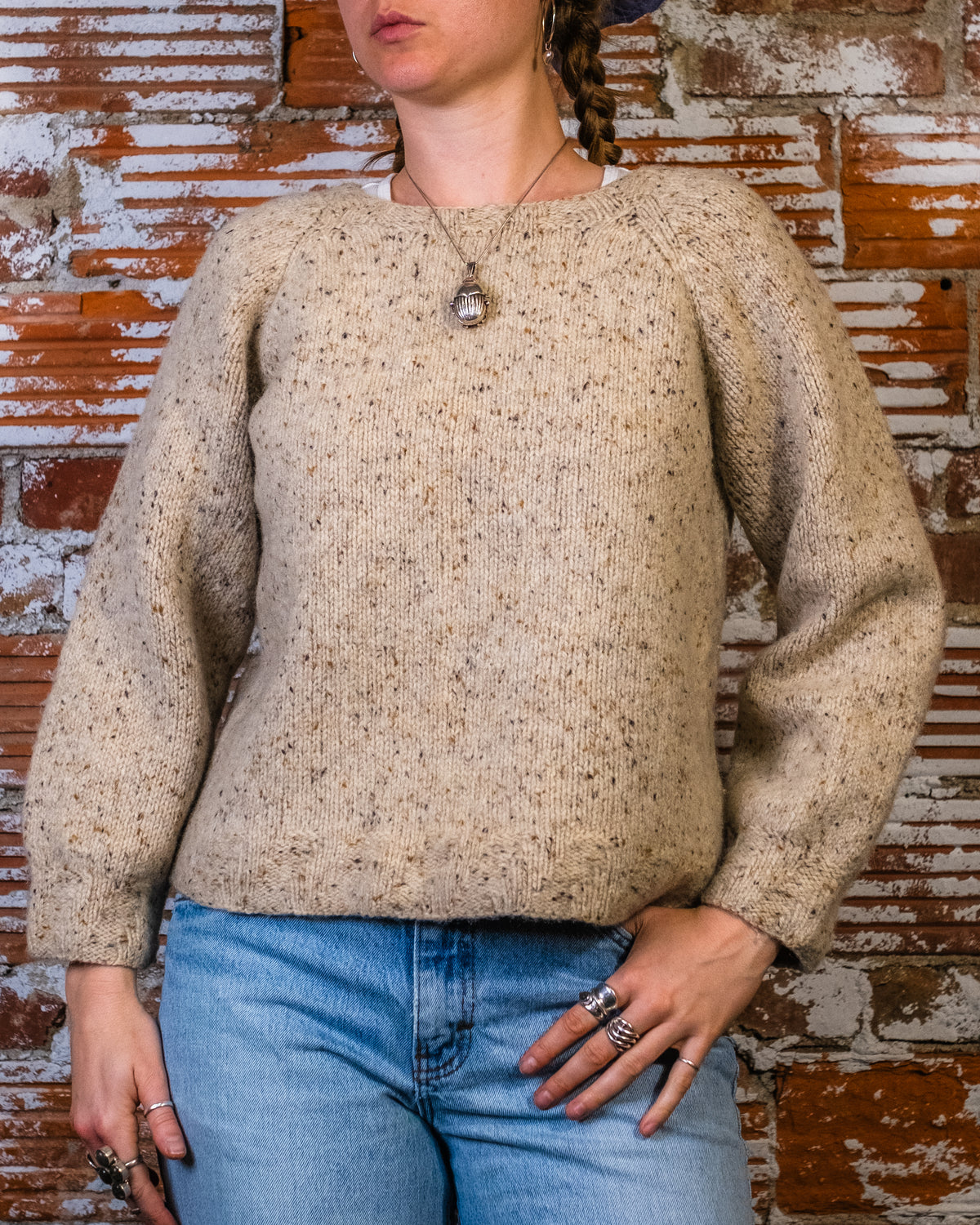 Vintage 1960's Handmade Cream Speckled 100% Wool Sweater