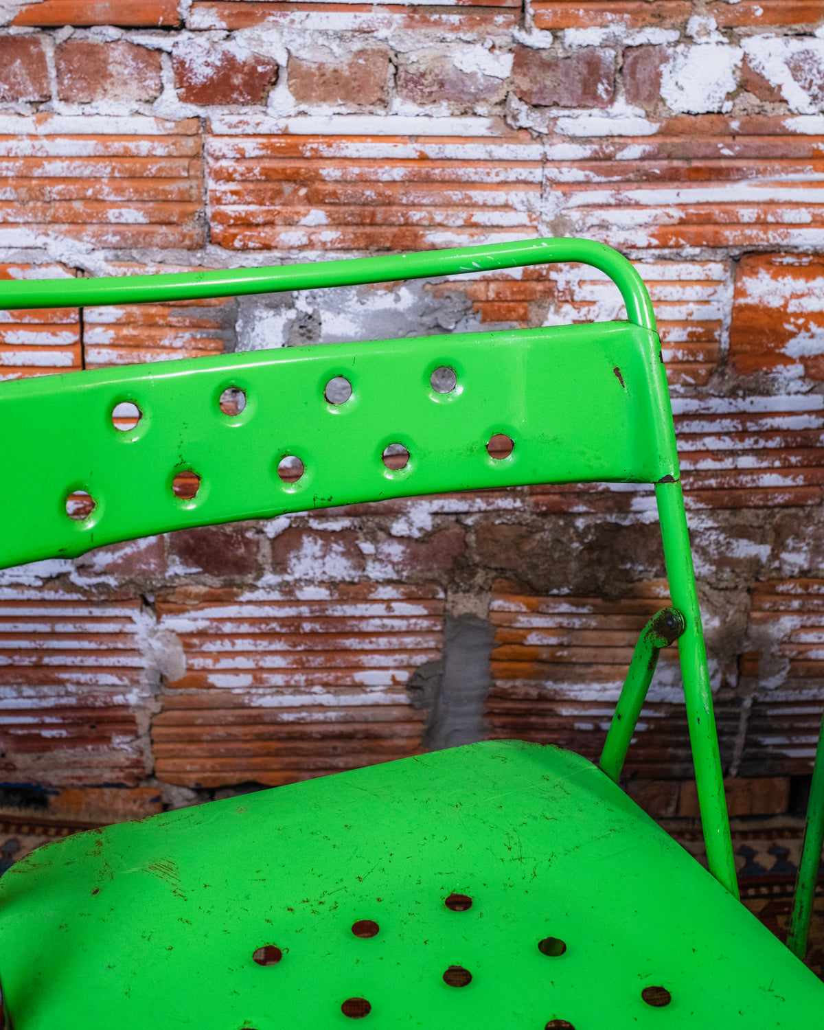 Vintage Parisian Bistro Green Metal Folding Chair Set of Two