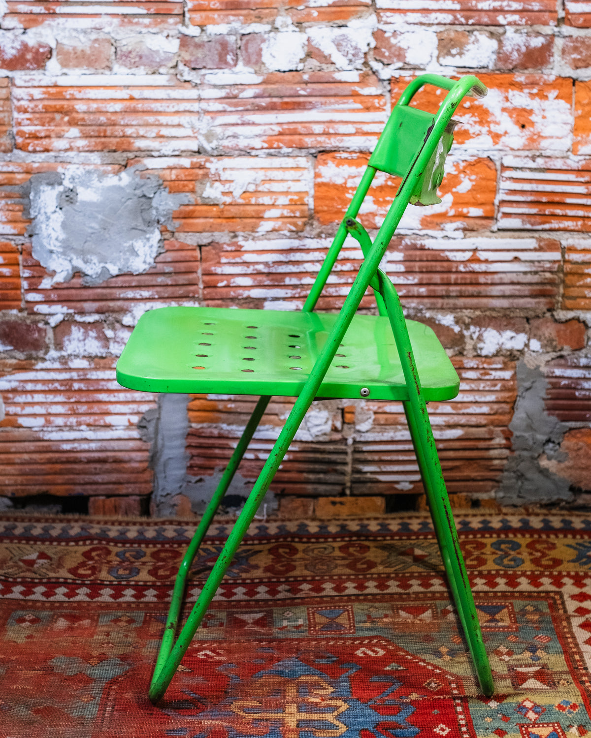 Vintage Parisian Bistro Green Metal Folding Chair Set of Two