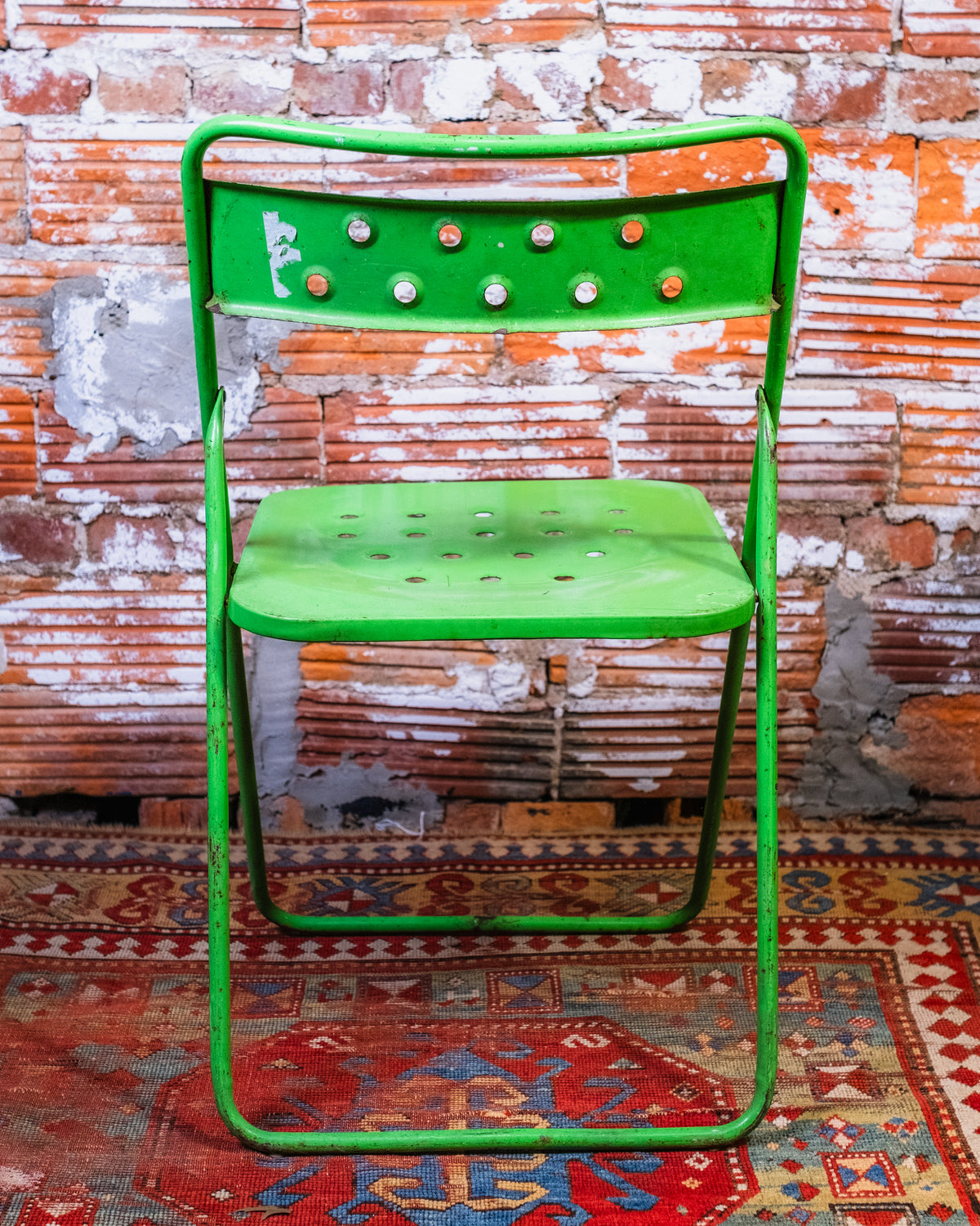 Vintage Parisian Bistro Green Metal Folding Chair Set of Two