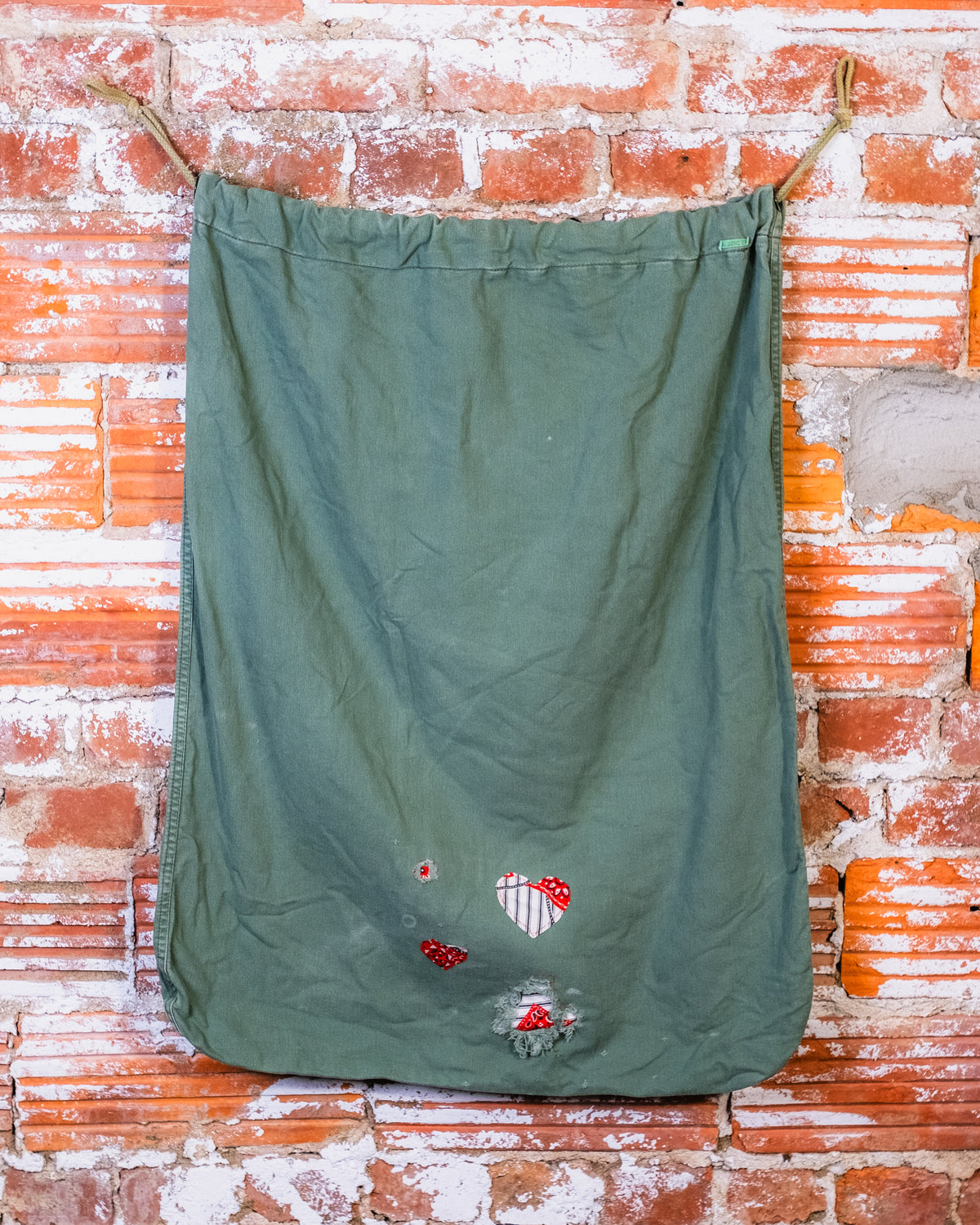 Vintage 1960s-70s US Military Green Cotton Sateen Patched Barracks Bag