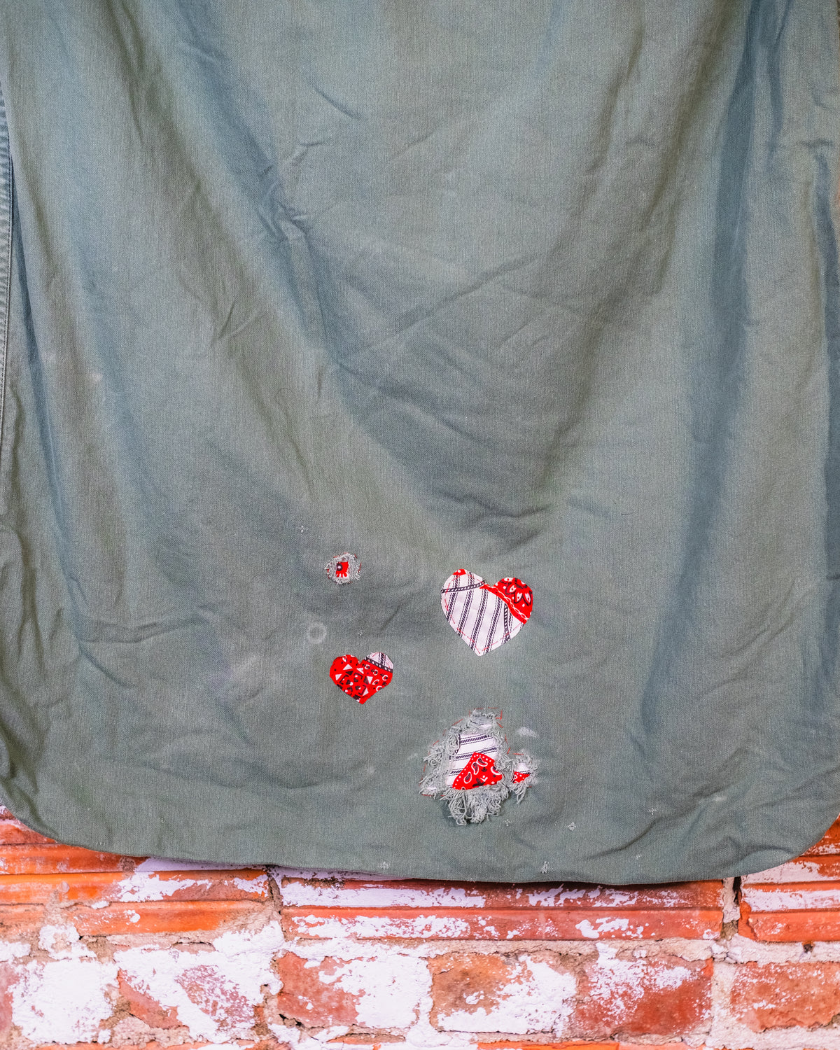 Vintage 1960s-70s US Military Green Cotton Sateen Patched Barracks Bag