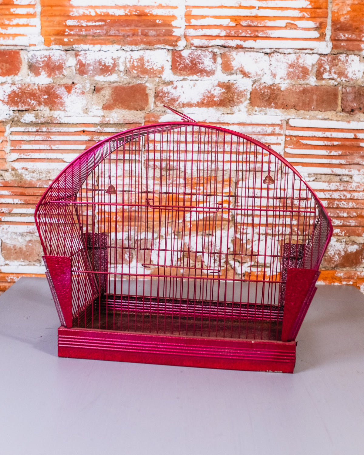 Vintage Stamped Metal and Wireframe Red Birdcage