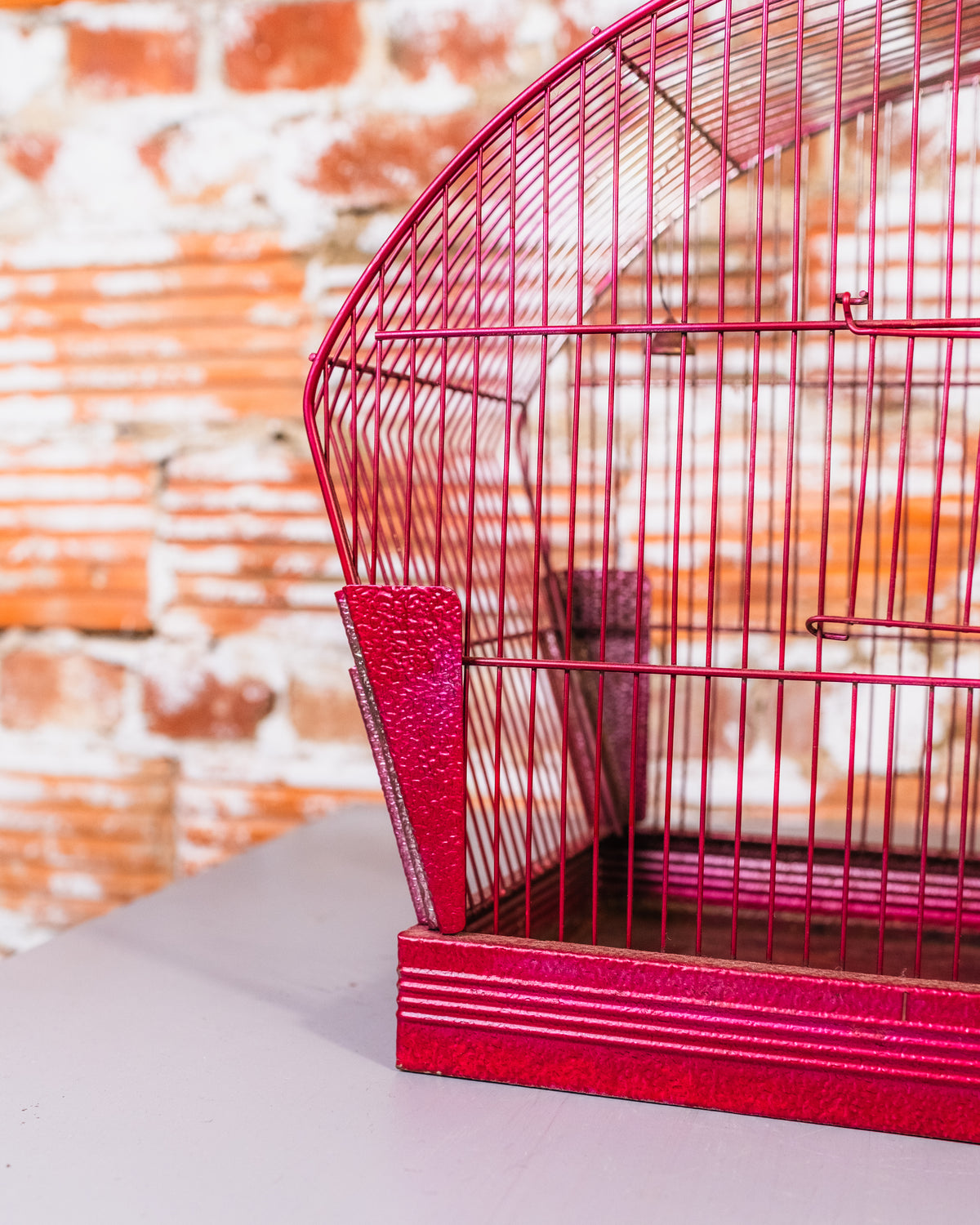 Vintage Stamped Metal and Wireframe Red Birdcage