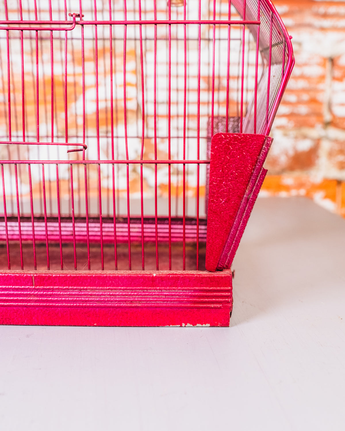 Vintage Stamped Metal and Wireframe Red Birdcage