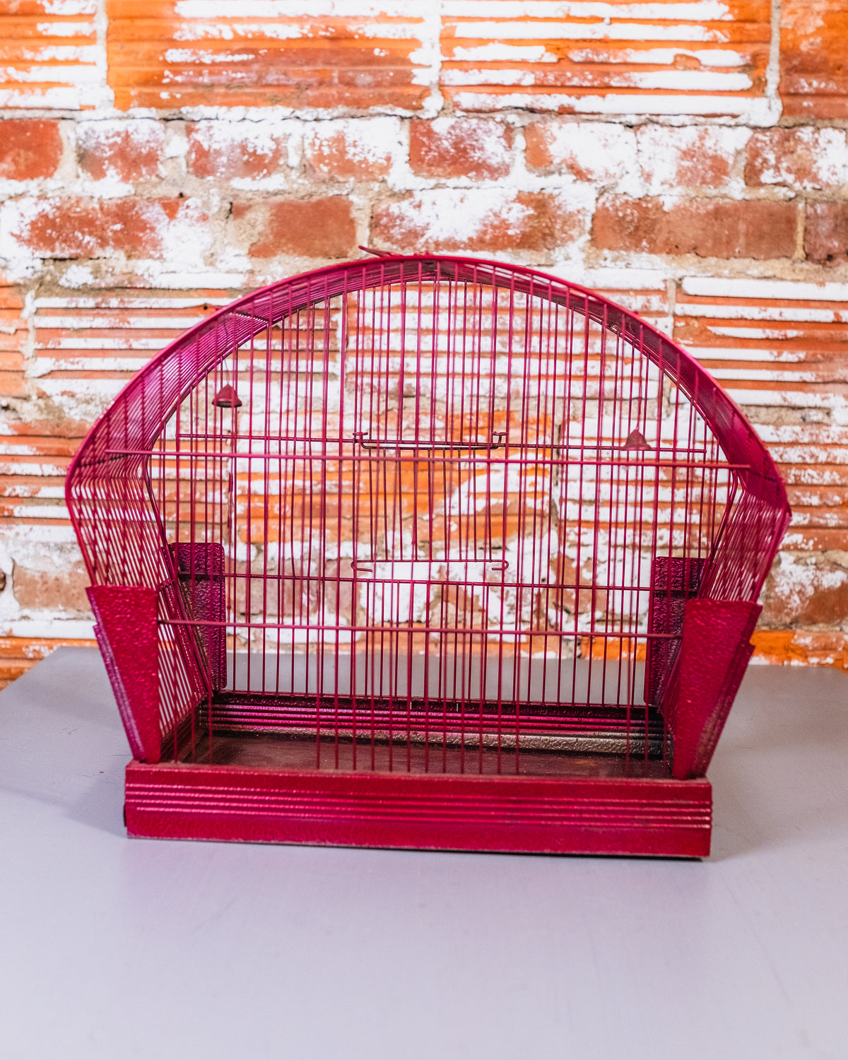 Vintage Stamped Metal and Wireframe Red Birdcage