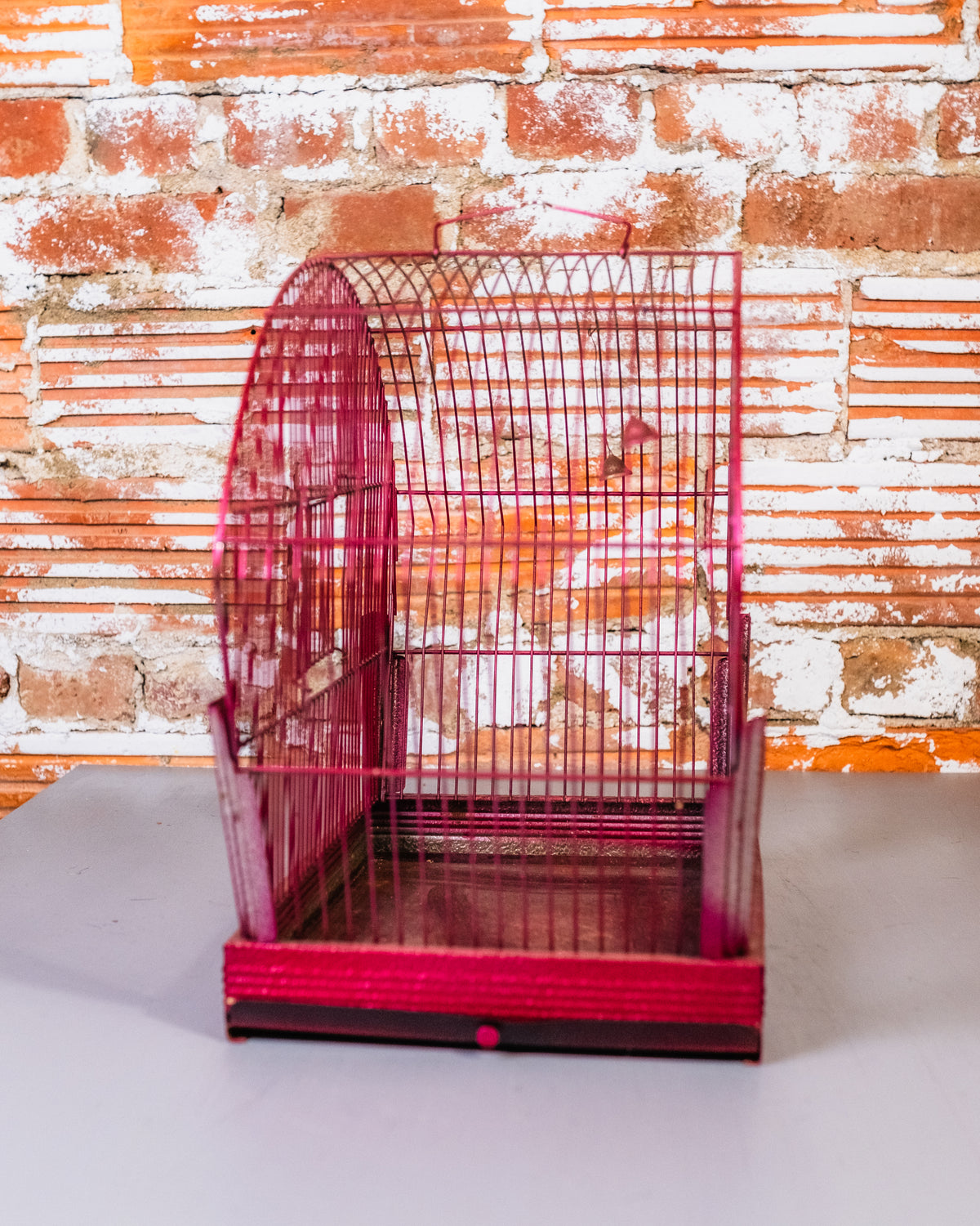 Vintage Stamped Metal and Wireframe Red Birdcage