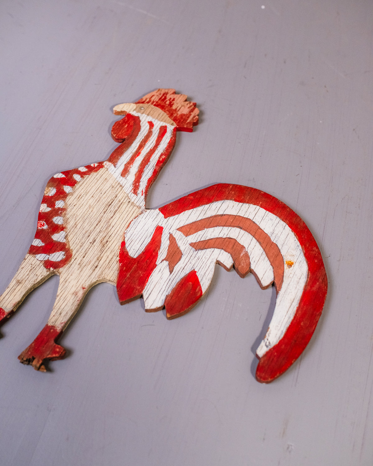 Vintage Hand Painted Wood Rooster Folk Art