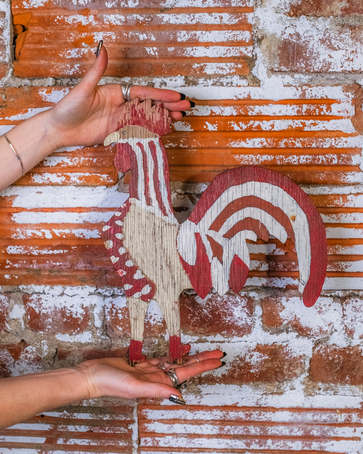 Vintage Hand Painted Wood Rooster Folk Art