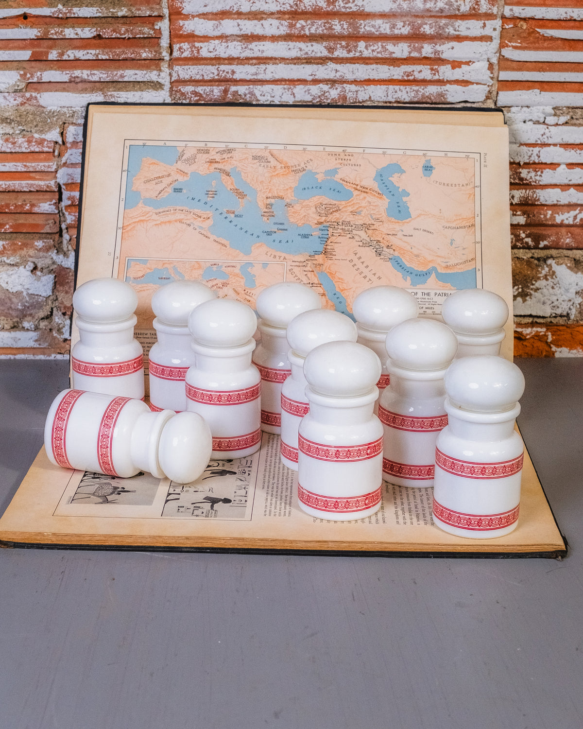 Vintage 1960s-70s Made in Belgium Milk Glass Apothecary Jars Set of Eleven