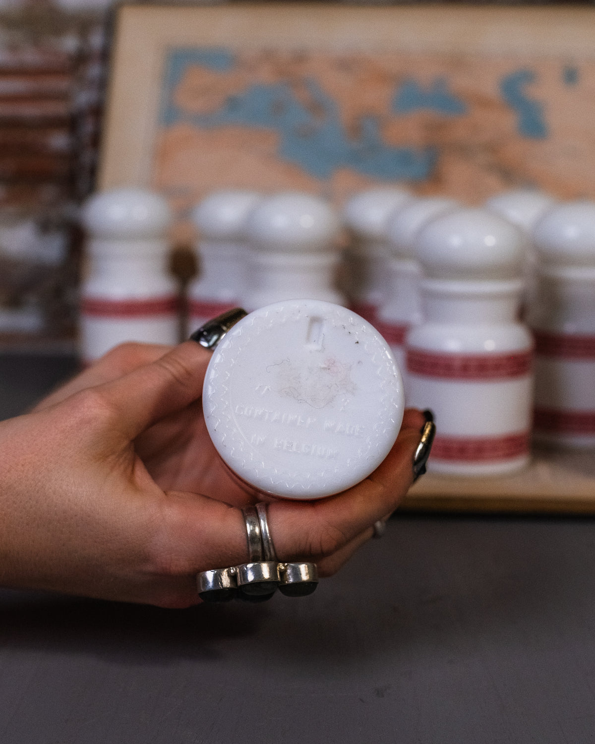 Vintage 1960s-70s Made in Belgium Milk Glass Apothecary Jars Set of Eleven