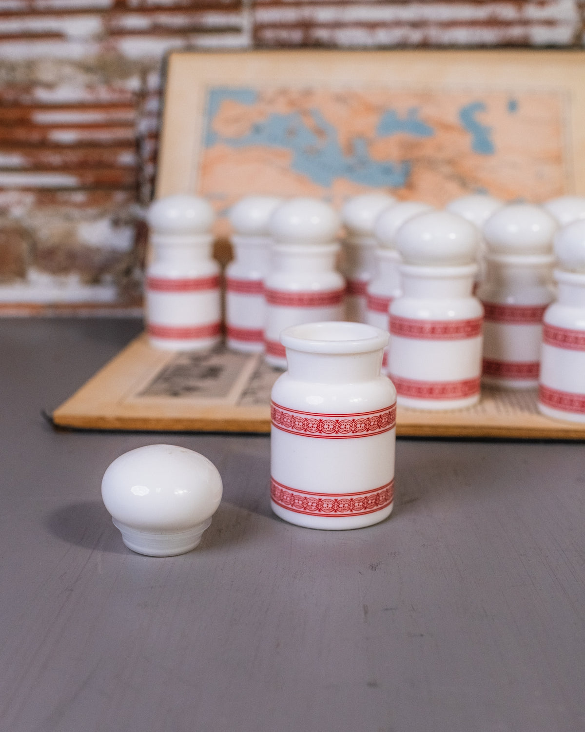 Vintage 1960s-70s Made in Belgium Milk Glass Apothecary Jars Set of Eleven