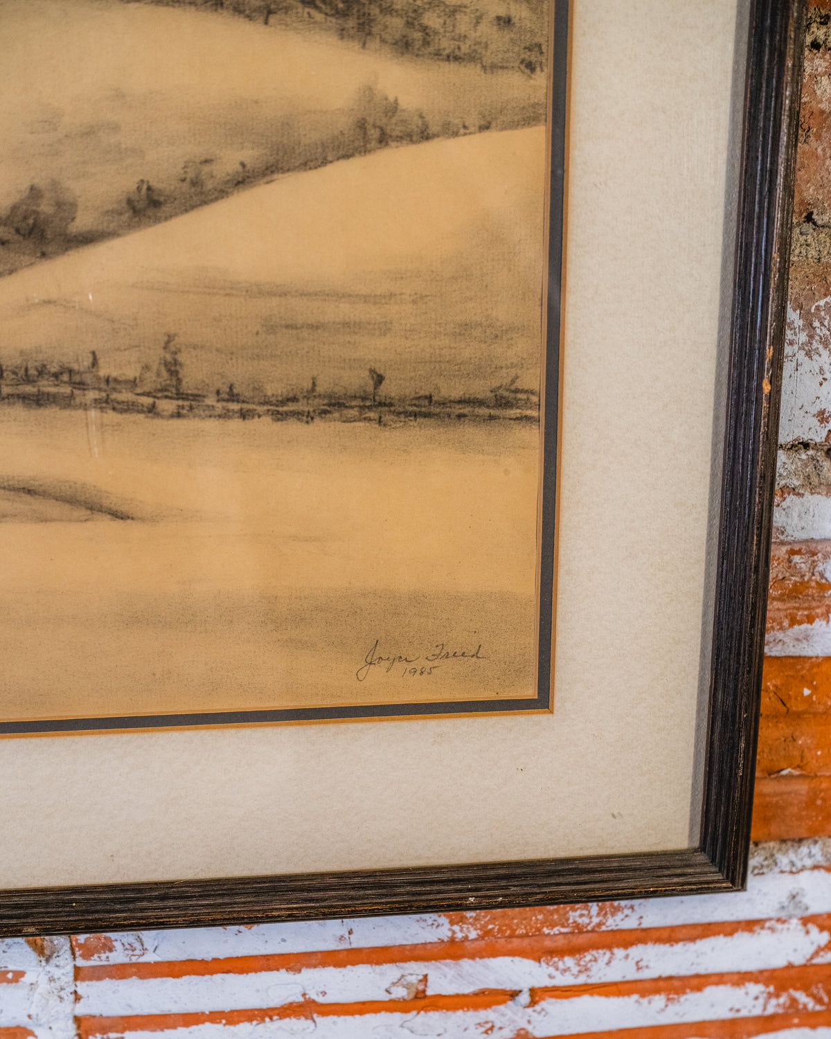 Vintage Framed & Signed Homestead Farm Scene Pencil Drawing