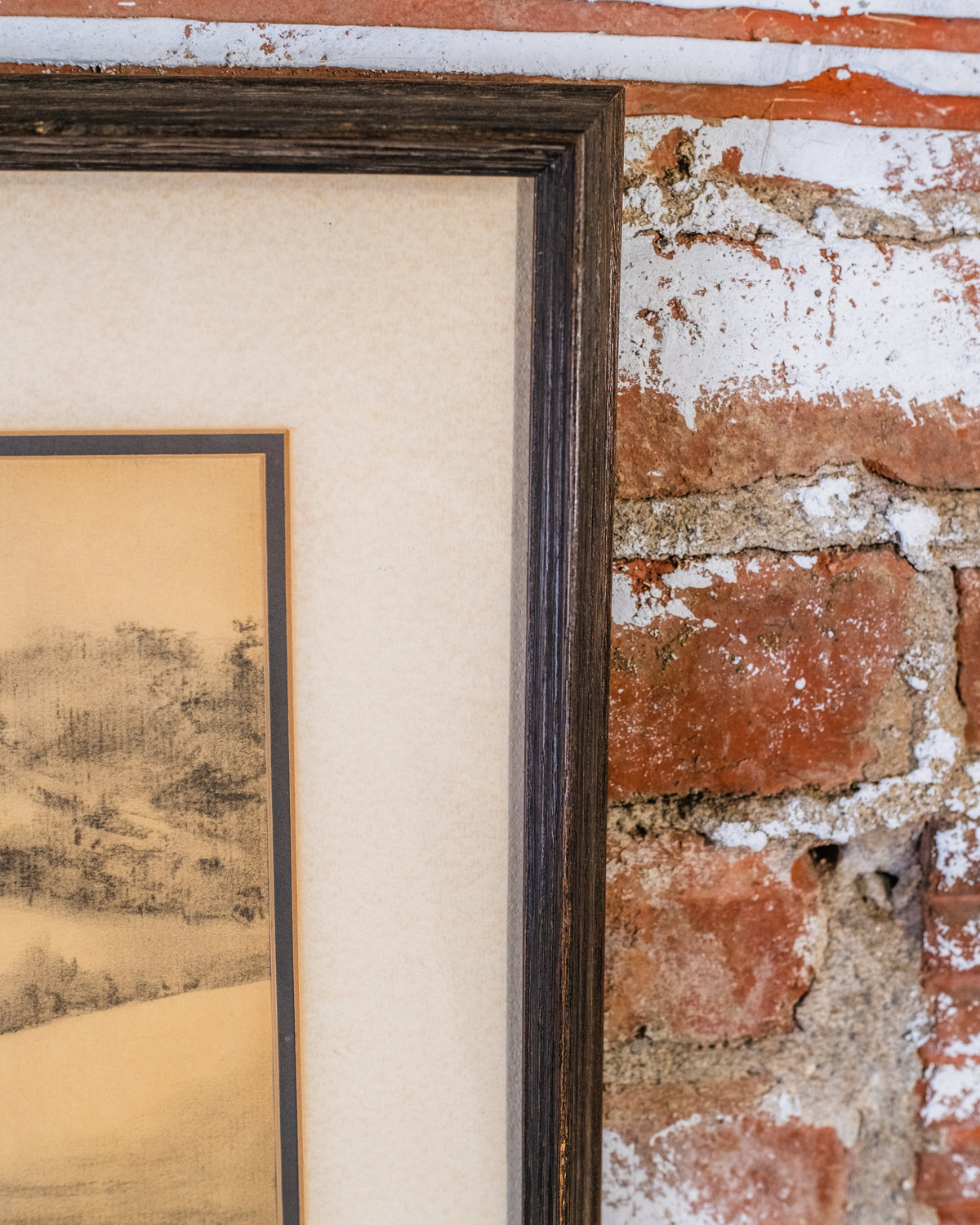 Vintage Framed & Signed Homestead Farm Scene Pencil Drawing