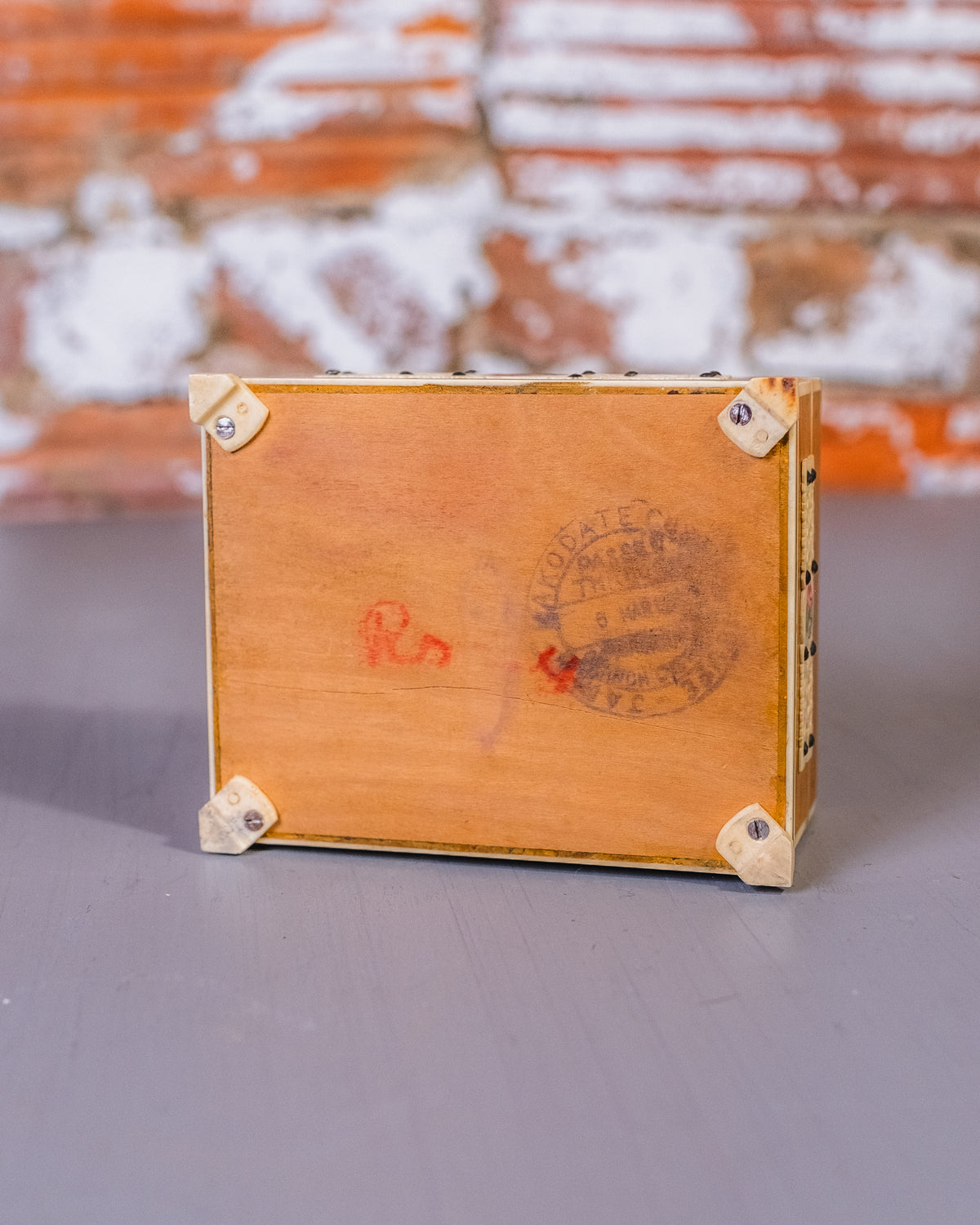 Vintage 1950's/60's Anglo-Indian Wood Floral Carved Bone Trinket Box